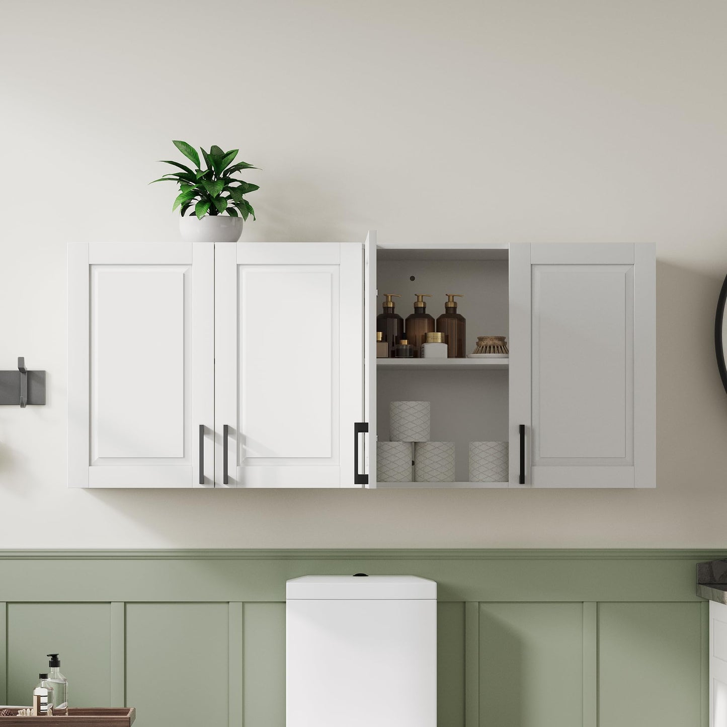 ChooChoo Laundry Room Cabinets, 3 Doors Wall Mounted Storage Cabinet, Kitchen Wall Storage, Bathroom Wall Cabinet, White