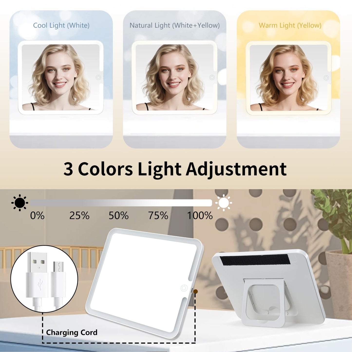 Faquenc Makeup Bag with LED Lighted Mirror 10.2-in Travel Makeup Bag Train Case Adjustable Brightness in 3 Colors Cosmetic Organizer Case Artist Storage Bag with Dividers Brush Holder Bag Vanity Black