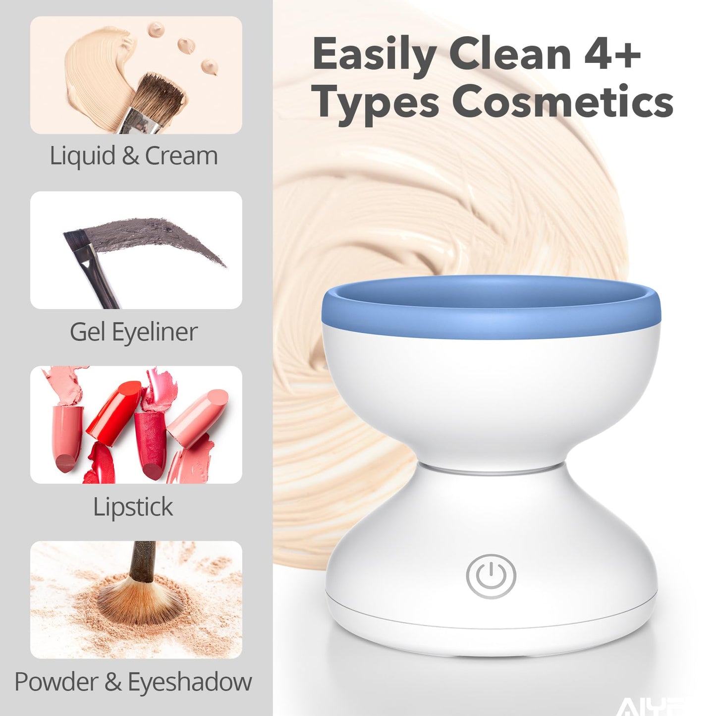 Alyfini Makeup Brush Cleaner Machine + Cleanser Solution Combo, Powerful for Tough Residue on Make Up Brushes/Sponges/Puffs