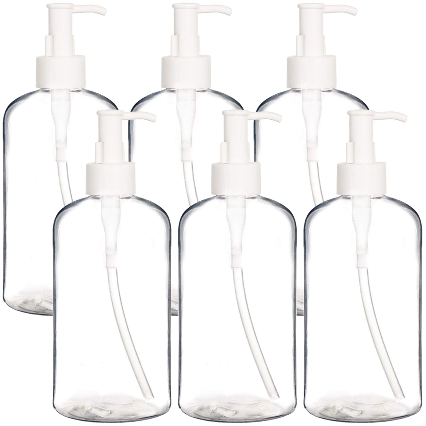 Youngever 6 Pack Plastic Pump Bottles 12 Ounce, Refillable Plastic Pump Bottles with Travel Lock (Clear)