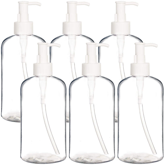 Youngever 6 Pack Plastic Pump Bottles 12 Ounce, Refillable Plastic Pump Bottles with Travel Lock (Clear)