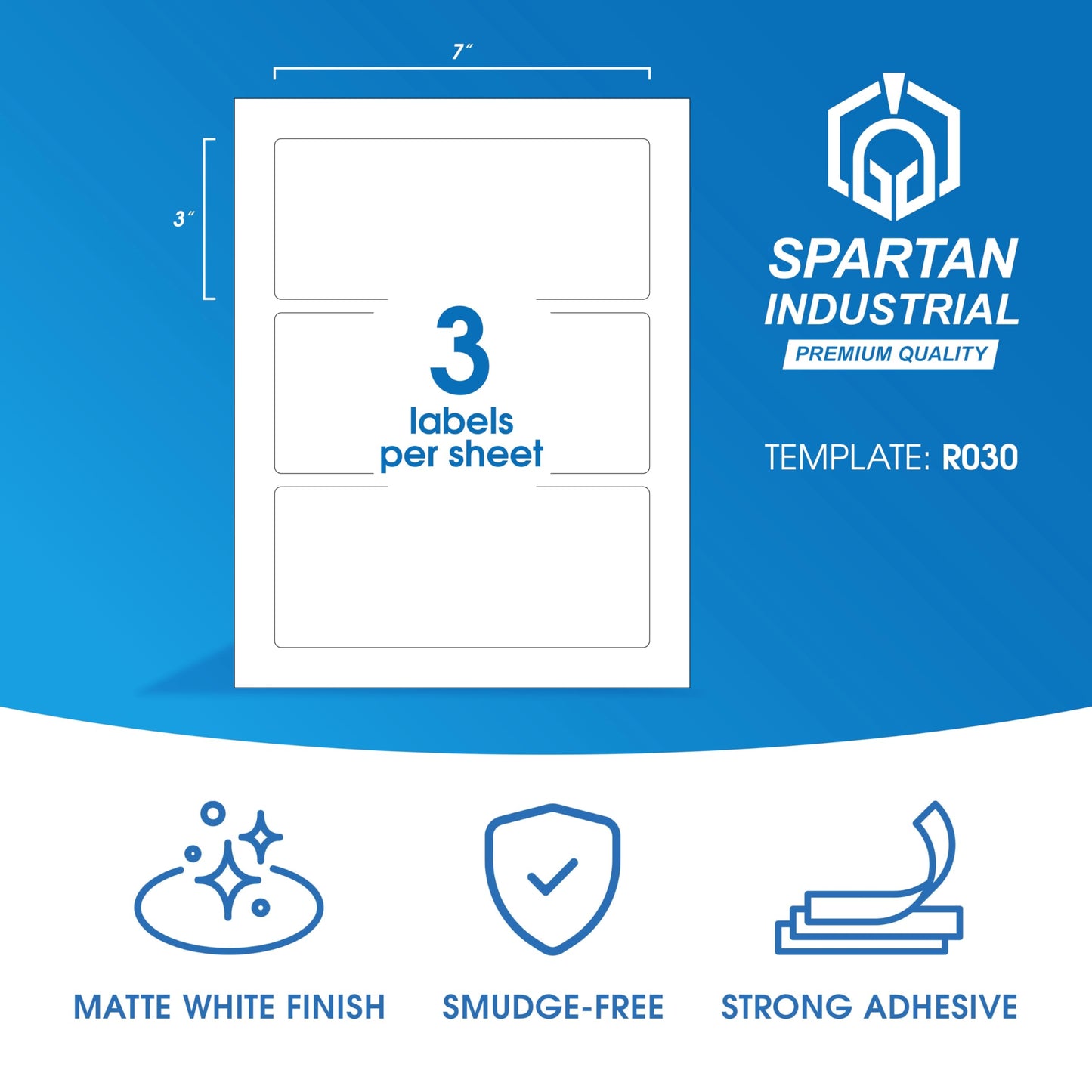3" X 7" Matte White Printable Labels for Inkjet and Laser Printers - 500 Sheets, 1500 Total Custom Stickers for Product Labeling, Business Logos, Packaging Stickers - Spartan Industrial Template R030