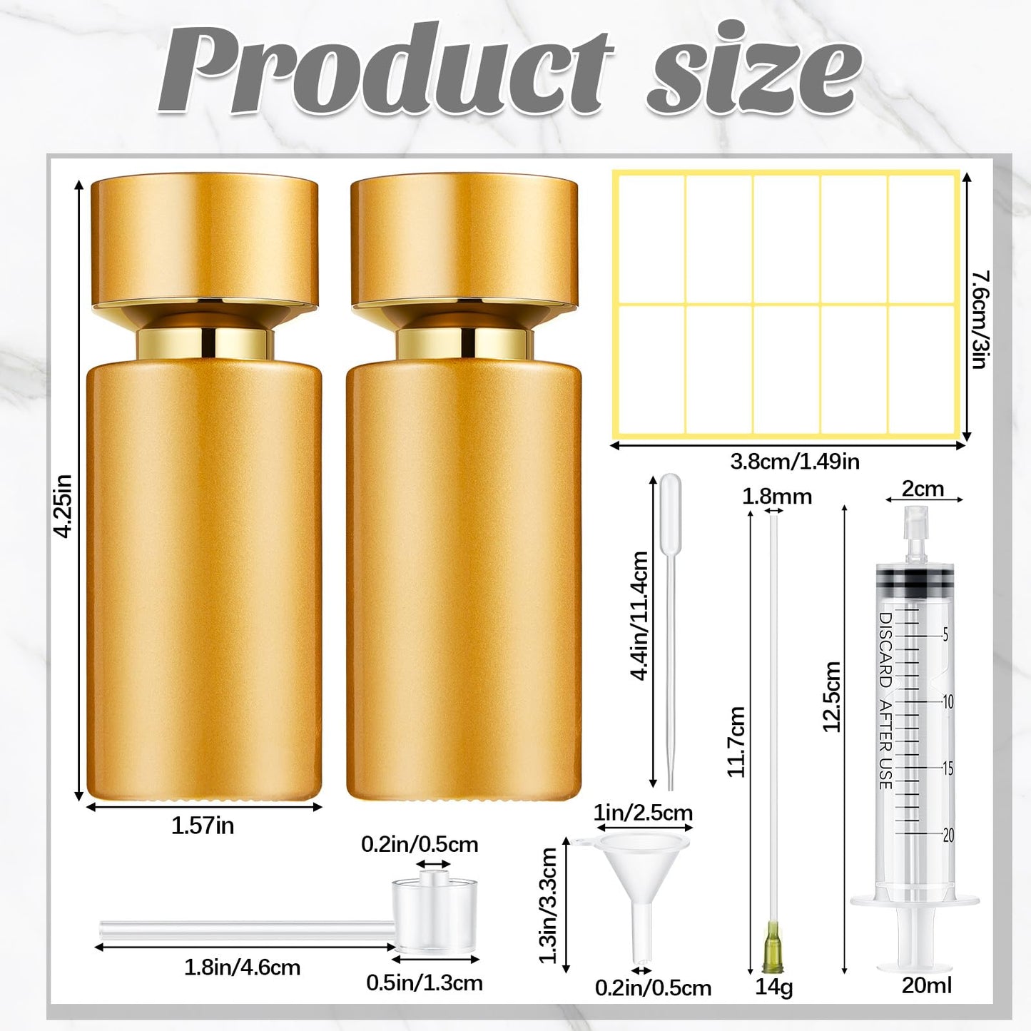 Teenyyou 12 Pack 50 ml Glass Perfume Bottles and Refill Tools Set, Travel Perfume Atomizer Spray Bottles, Portable Empty Refillable Atomizer Decanters with Dispenser Transfer Kit (Gold)