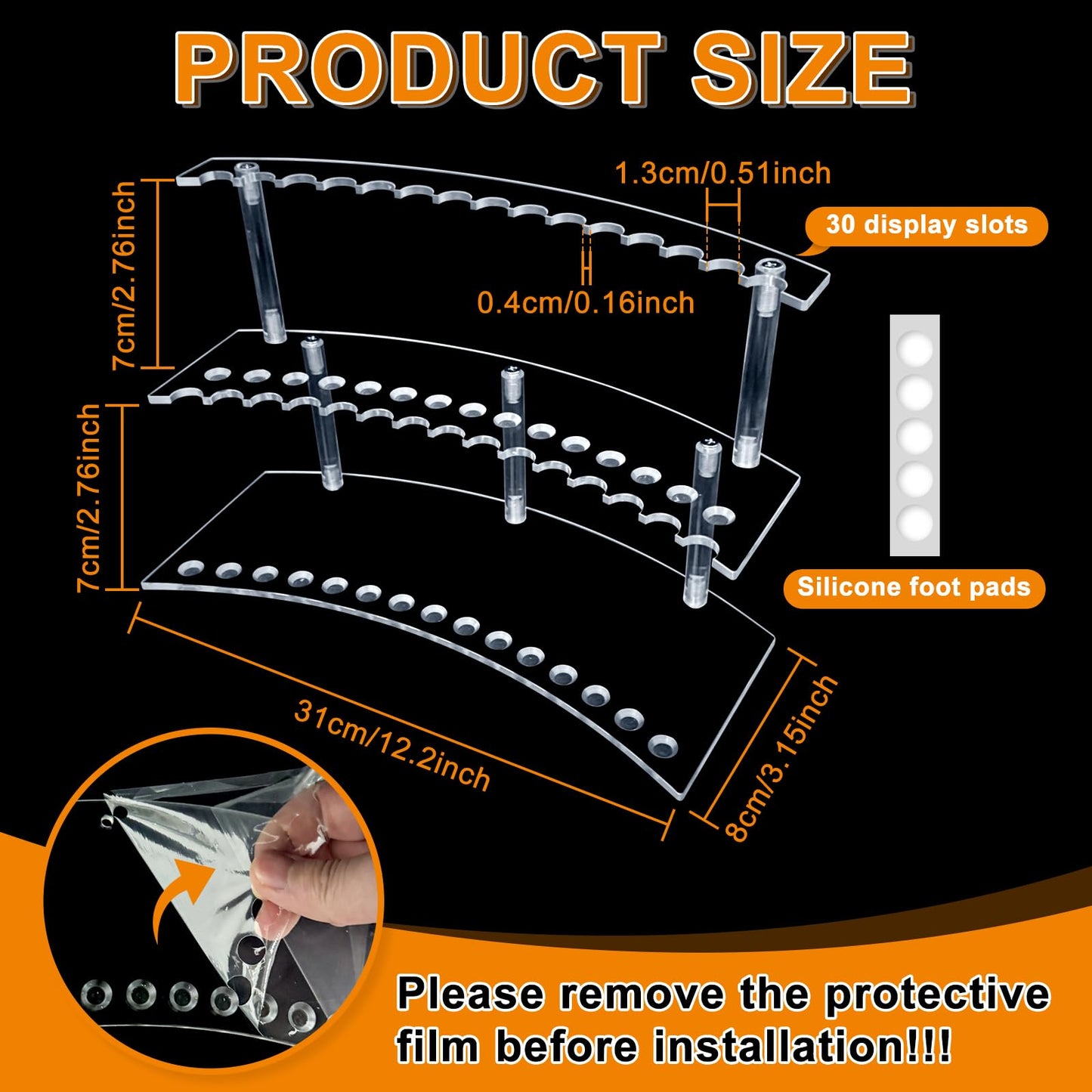 HESHUYU Acrylic Pen Display Stand 30 Slots 1.3cm Pen Stand Display 2 Tier Clear Pen Display Stand Rack Acrylic Pen Stand Display