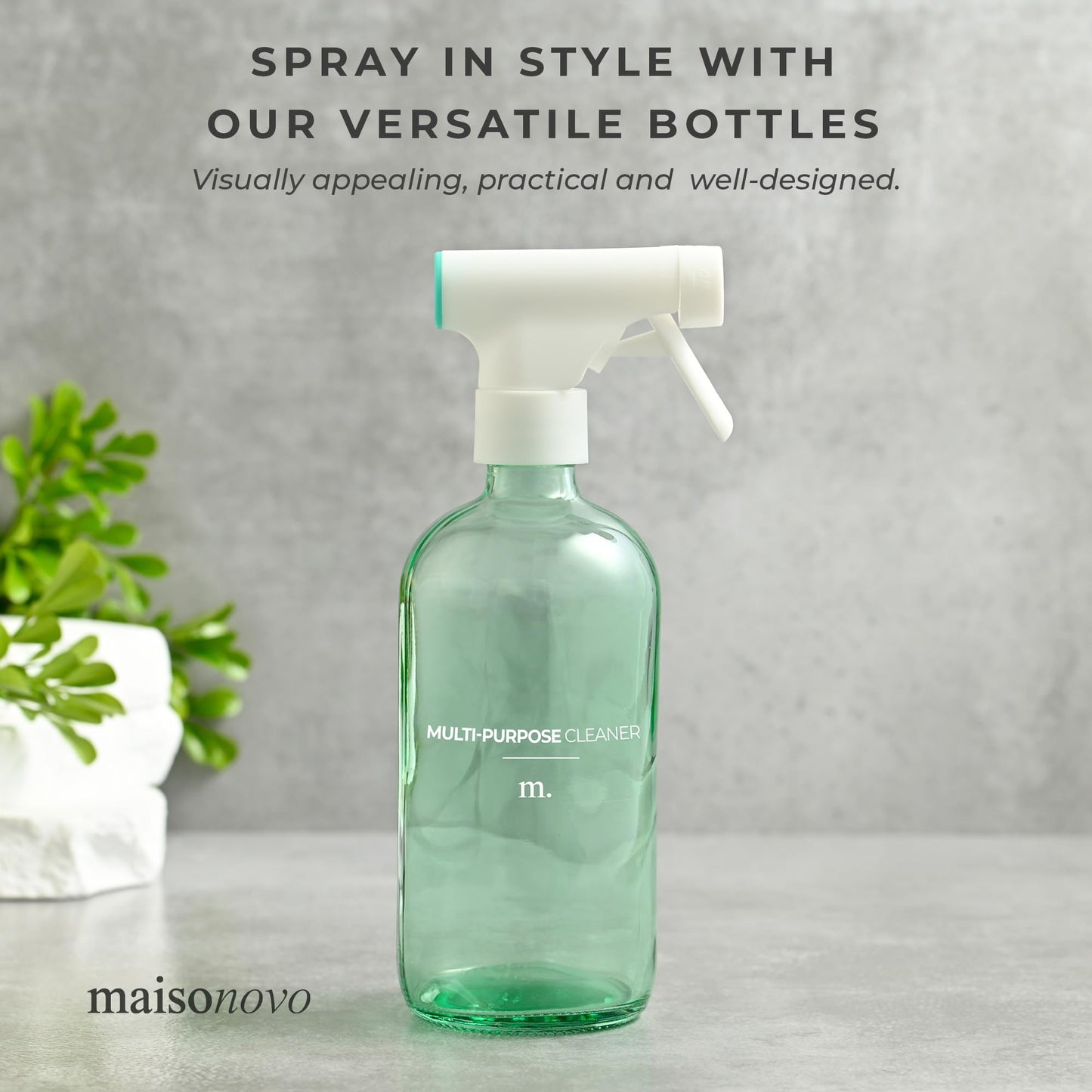 MAISONOVO Green Glass Spray Bottle 16 oz Pack of 2 - Green Spray Bottle for Plants with Fortified Glass & Fine Mist - Ideal for Plant Care, Gardening, Misting, Seedlings & Indoor Plants - 16 Labels