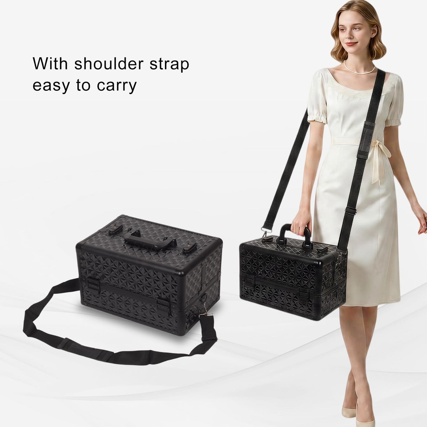 Rolling Makeup Train Case 6 in 1, Professional Cosmetic Trolley for Woman