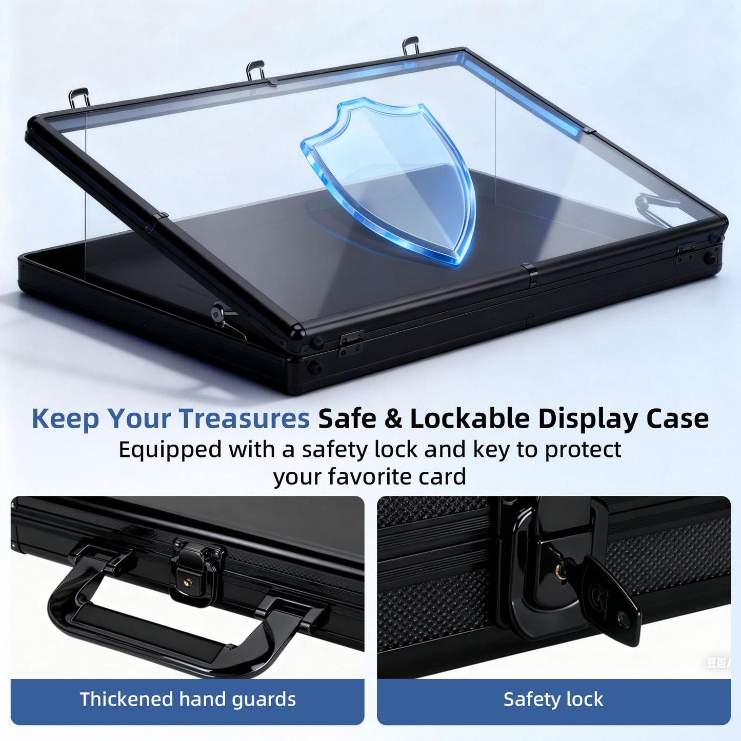 Portable Card Show Display Case 34"x22", Aluminum Trade Show Display Case with Acrylic Side & Handle & Support Rod, Large Lockable Tabletop Showcase for Baseball Sports Graded Cards