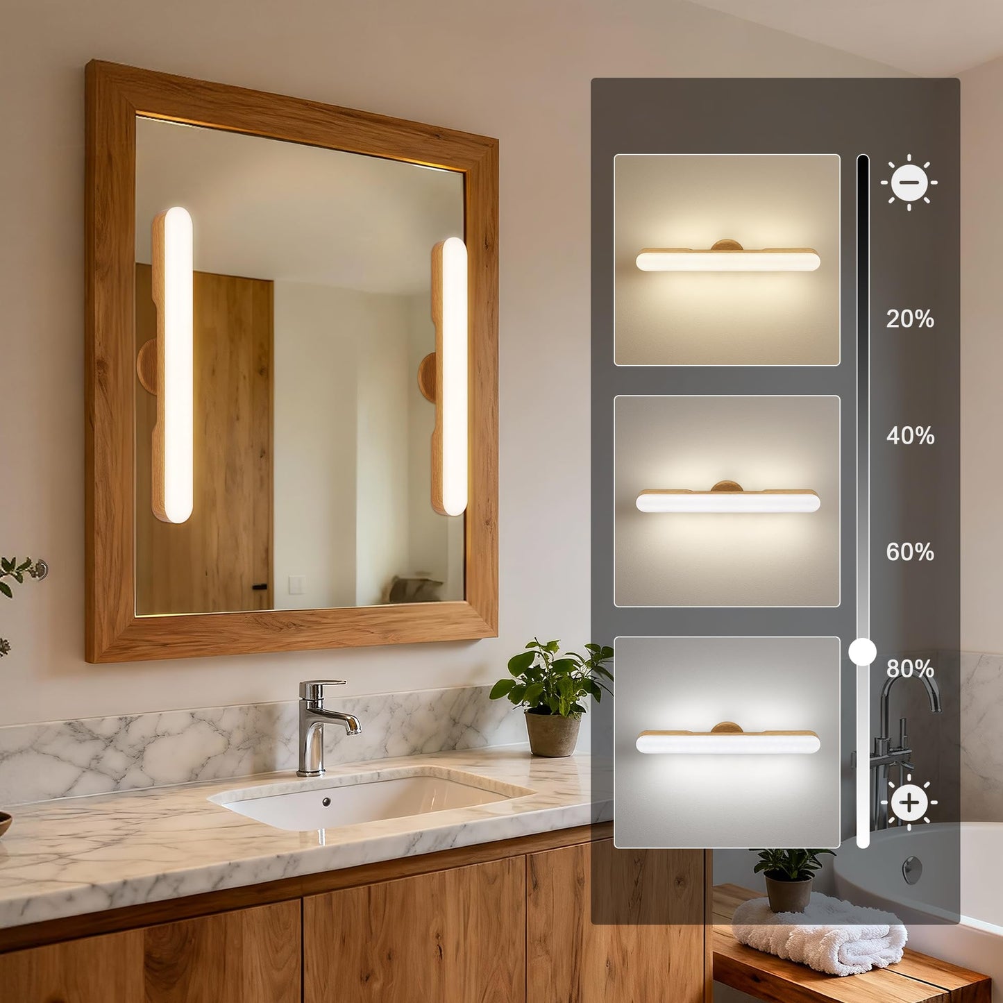 cambk Set of 2 Wireless Vanity Makeup Lights for Mirror, Rechargeable LED Stick On Light Bar for Bathroom Mirror with Dimmable 3 CCT, Long Battery Life Cordless Light for Vanity Desk(Light Brown)
