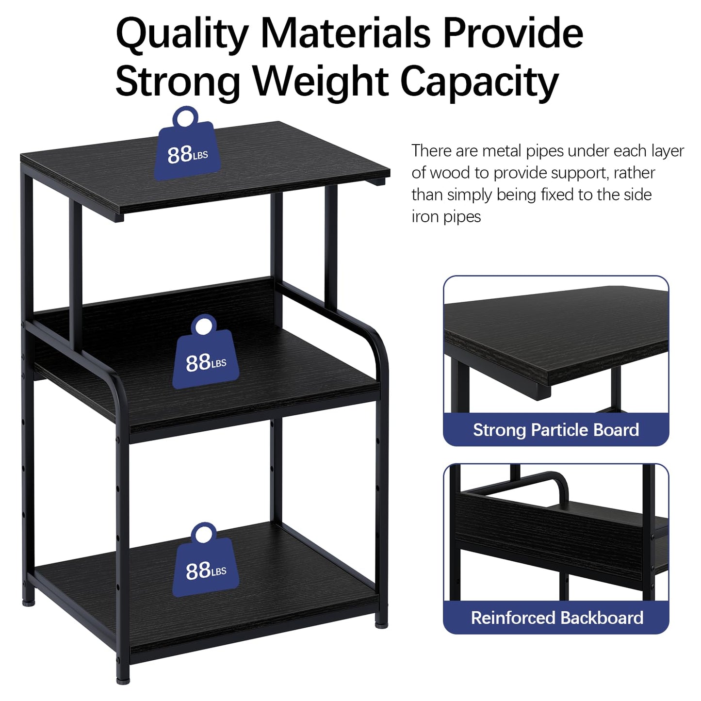 Arbuxzuy Printer Stand with Storage Shelf,3 Tier Printer Cart with Wheels,Mobile Printer Table for Home Office,Stands for Heat Press Scanner Fax,Industrial Style (Black)