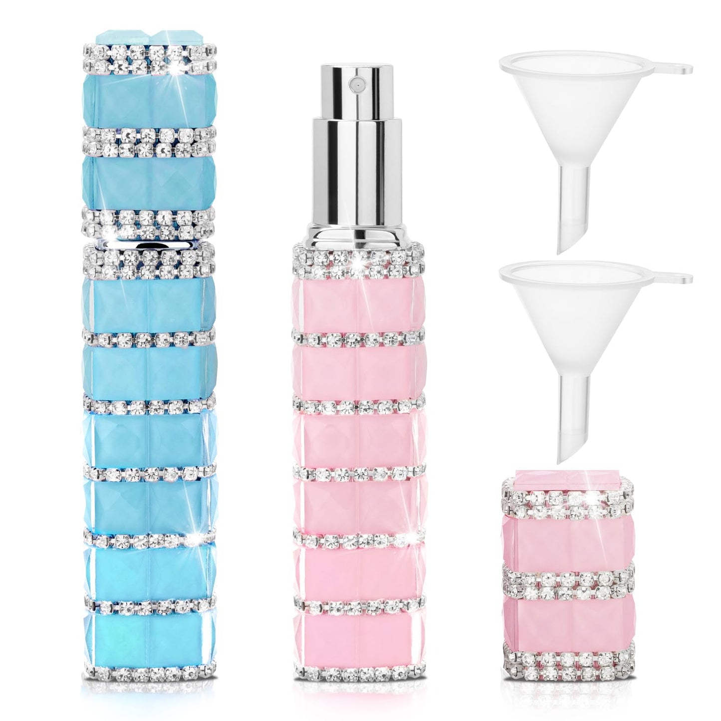 TTOYOUU Travel Perfume Atomizer Refillable Bottle, 12ml Rhinestone Mini Perfume Bottles Empty Refillable Travel Atomizer Sprayer with Funnel (2Pcs-Blue+Pink)