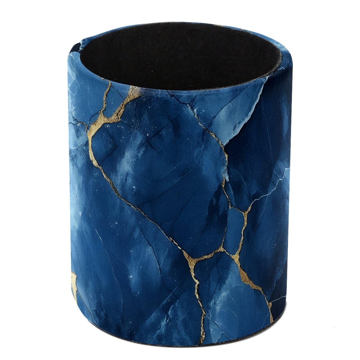 DragonBtu Faux Leather Pen Holder for Desk, Pencil Organizer Blue Gold Marble Texture Pen Cup Desk Decor Makeup Brush Holder Storage for Office Home