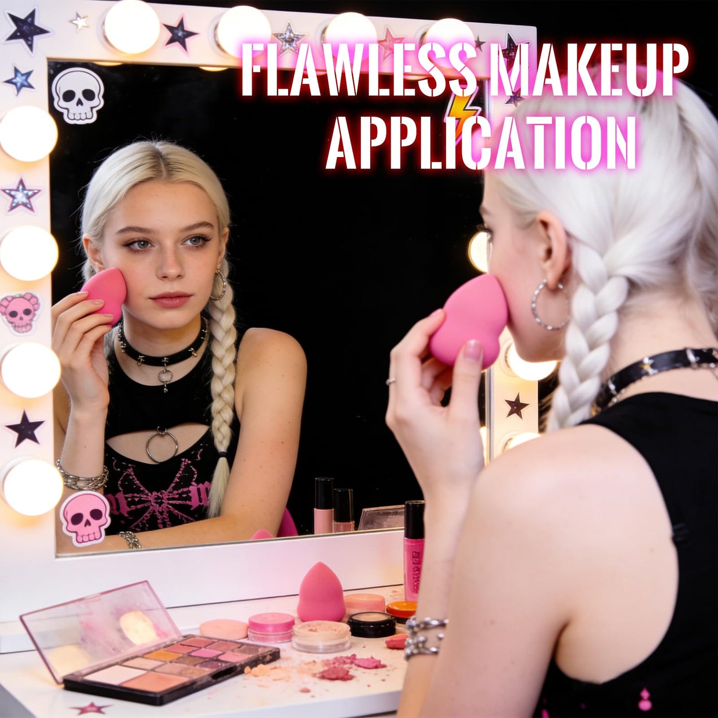 30 Pcs Makeup Sponge Set (15 Pink+15 Black) Individually Wrapped, Latex-Free Soft Low Absorption Sponges, Washable Reusable Wet Dry Use for Flawless Liquid Cream Powder Makeup