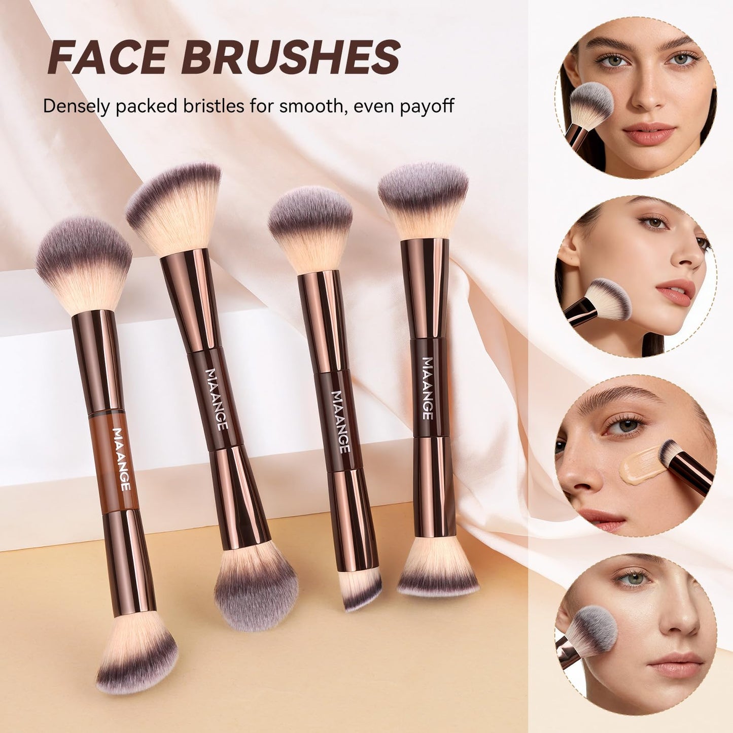 MAANGE 13 Pcs Foundation Makeup Brush Set With Bag, Make up Brushes, Double-End Multi Functional Makeup Brushes, Professional Face Brush Set Tools For Liquid Powder Concealer Cream Blush (Coffee)
