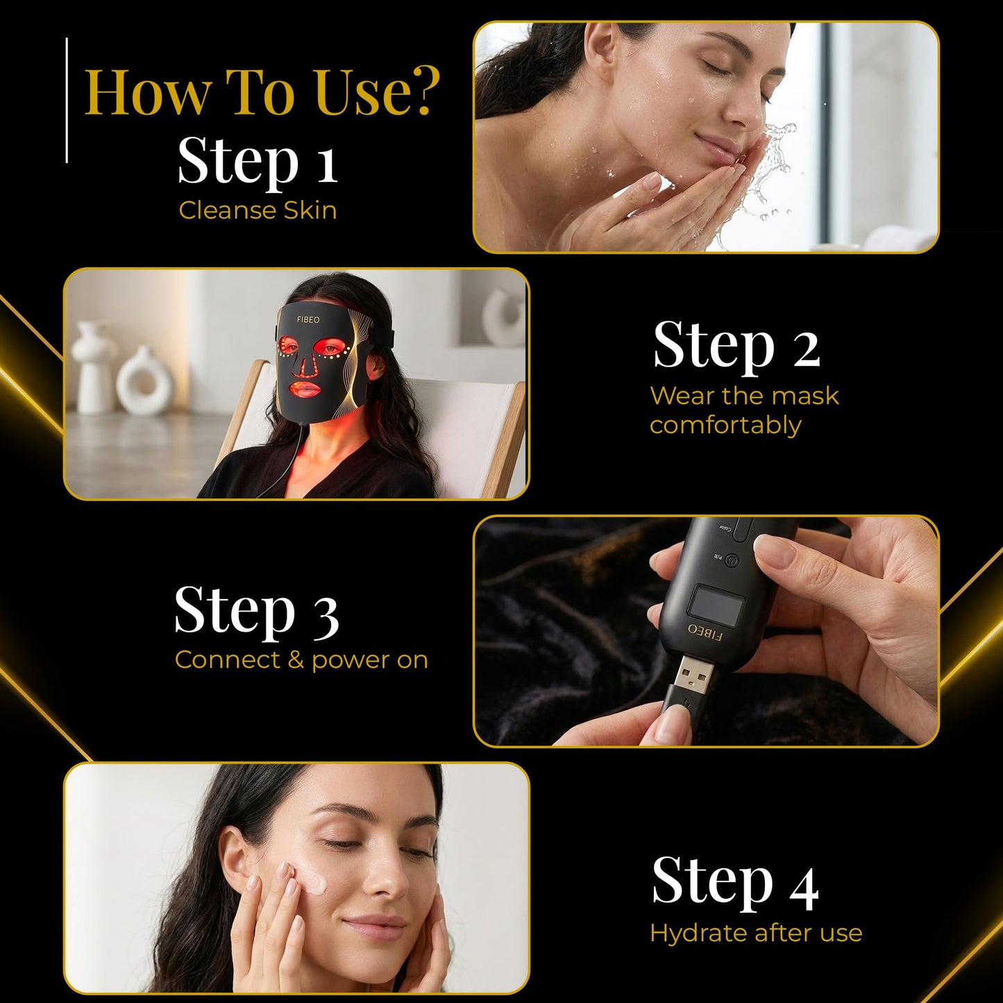 FIBEO LED Red Light Therapy Mask for Face, FDA-Cleared 630nm Red, 850nm Near-Infrared & 415nm Blue Light, 324 LED Chips, 3 Modes, 5 Intensity Levels, Remote Controller – At-Home Skin Care Device
