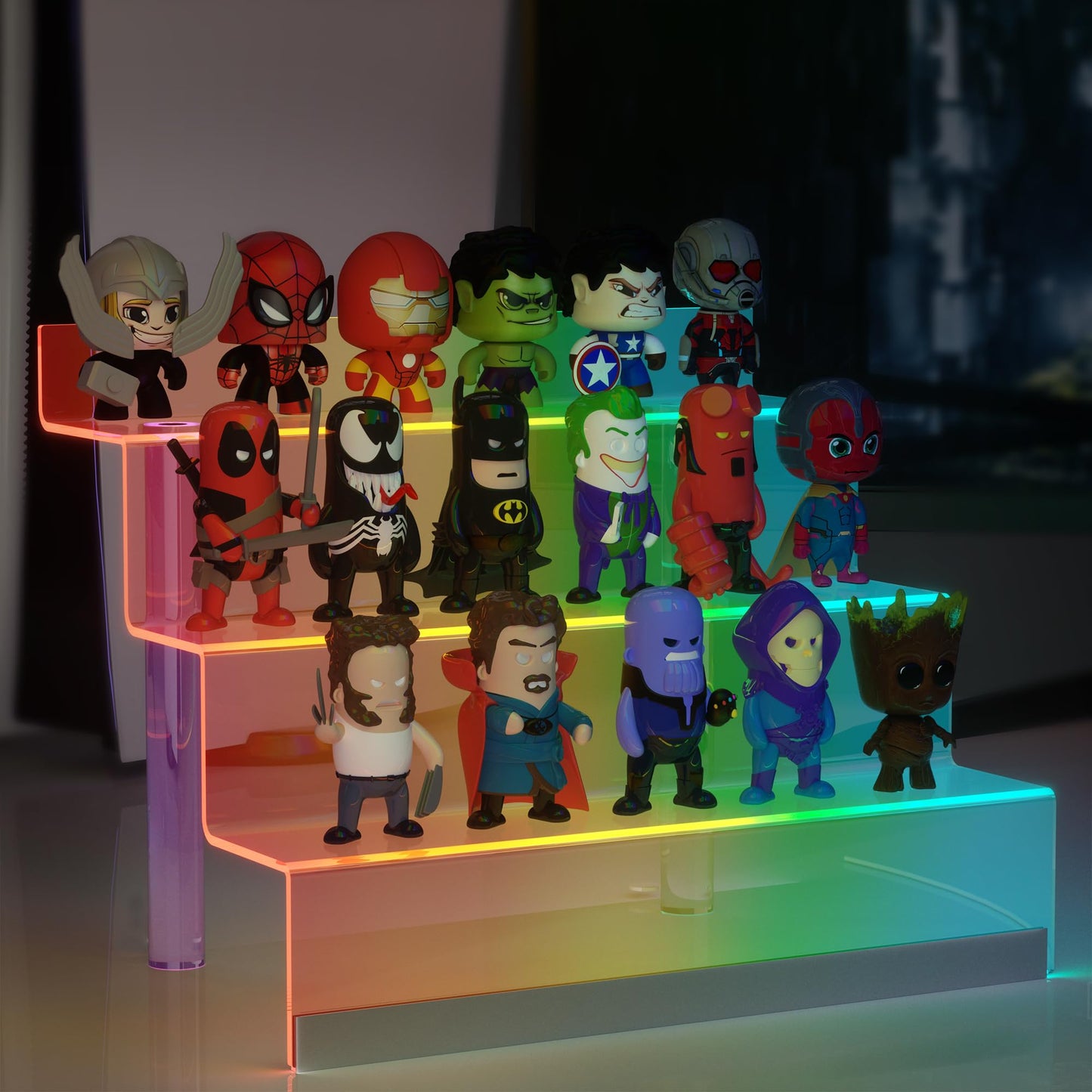 12” Acrylic Display Organizer with LED Light - 3 Tier Perfume Organizer for Women, Cologne Organizer for Men, Perfume Stand and Display Step Shelves Holder, Clear Riser, Figures Stand, Dessert Shelf