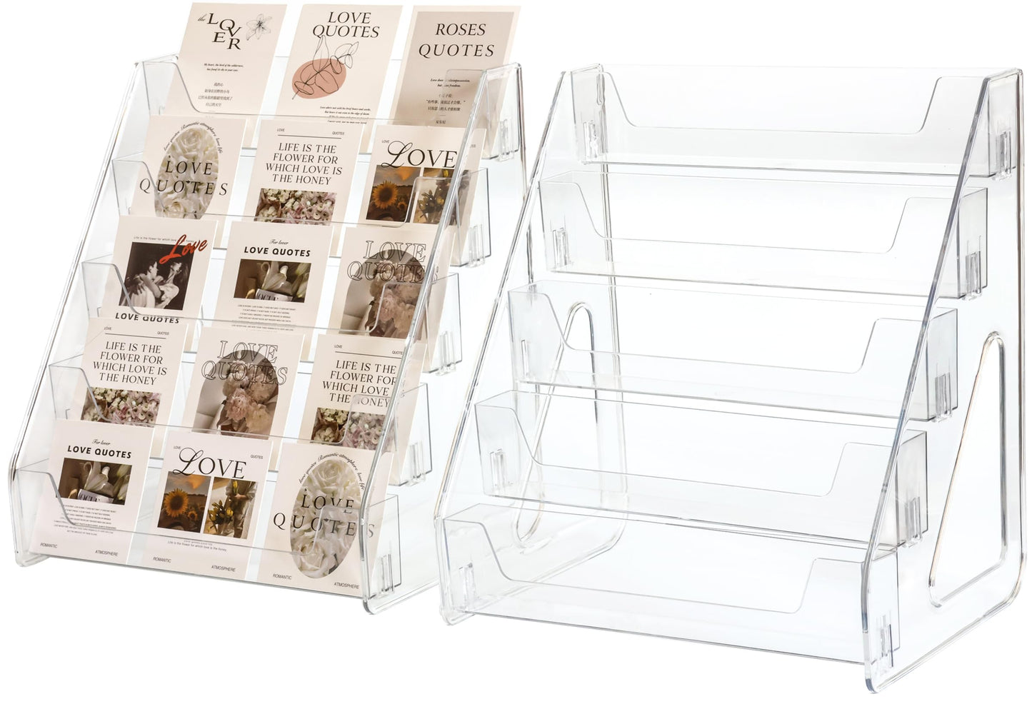 Card Display Stand set of 2, Clear 5-Tiered Shelf For Greeting Card, Stickers, Postcard, Sports Graded Card, Football Baseball Basketball Cards, Table Top Holder Display Rack For Psa Slabs (2 Pack)