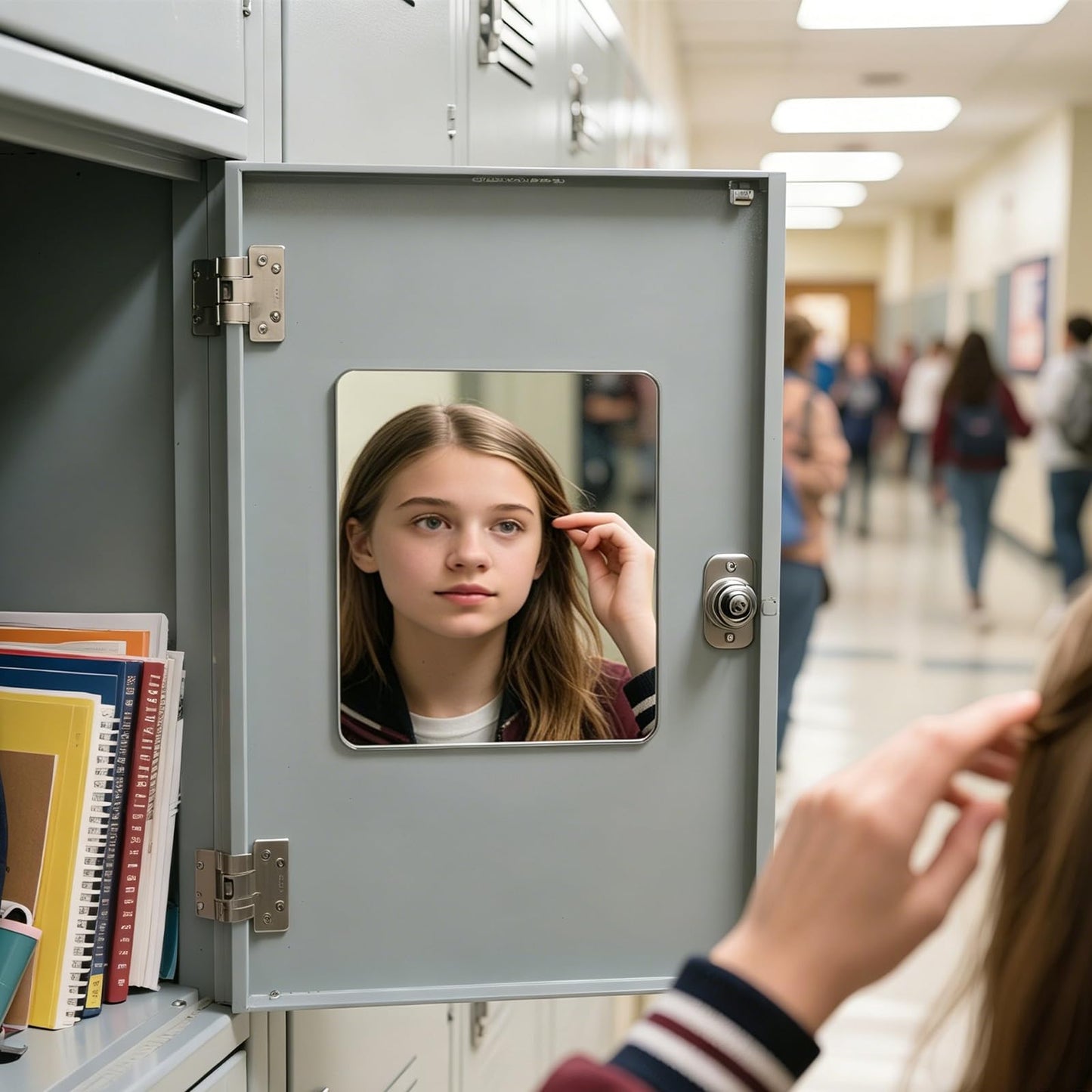Neehows 1 Pc Strong Magnetic Locker Mirror, 7.87" x 7.87" Acrylic Mirror with Fully Magnetic Back for School Locker Refrigerator Office Cabinet