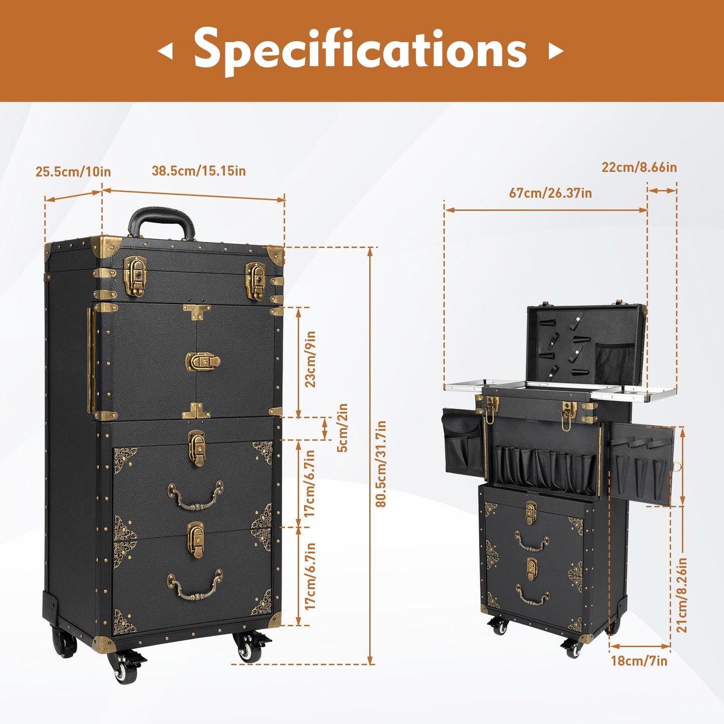Mahugde Beauty Salon Luggage Rolling Lockable Makeup Train Trolley Stylist Beauty Salon Cosmetic Luggage Travel Organizer Tool Box for Barbershops Beauty Salons