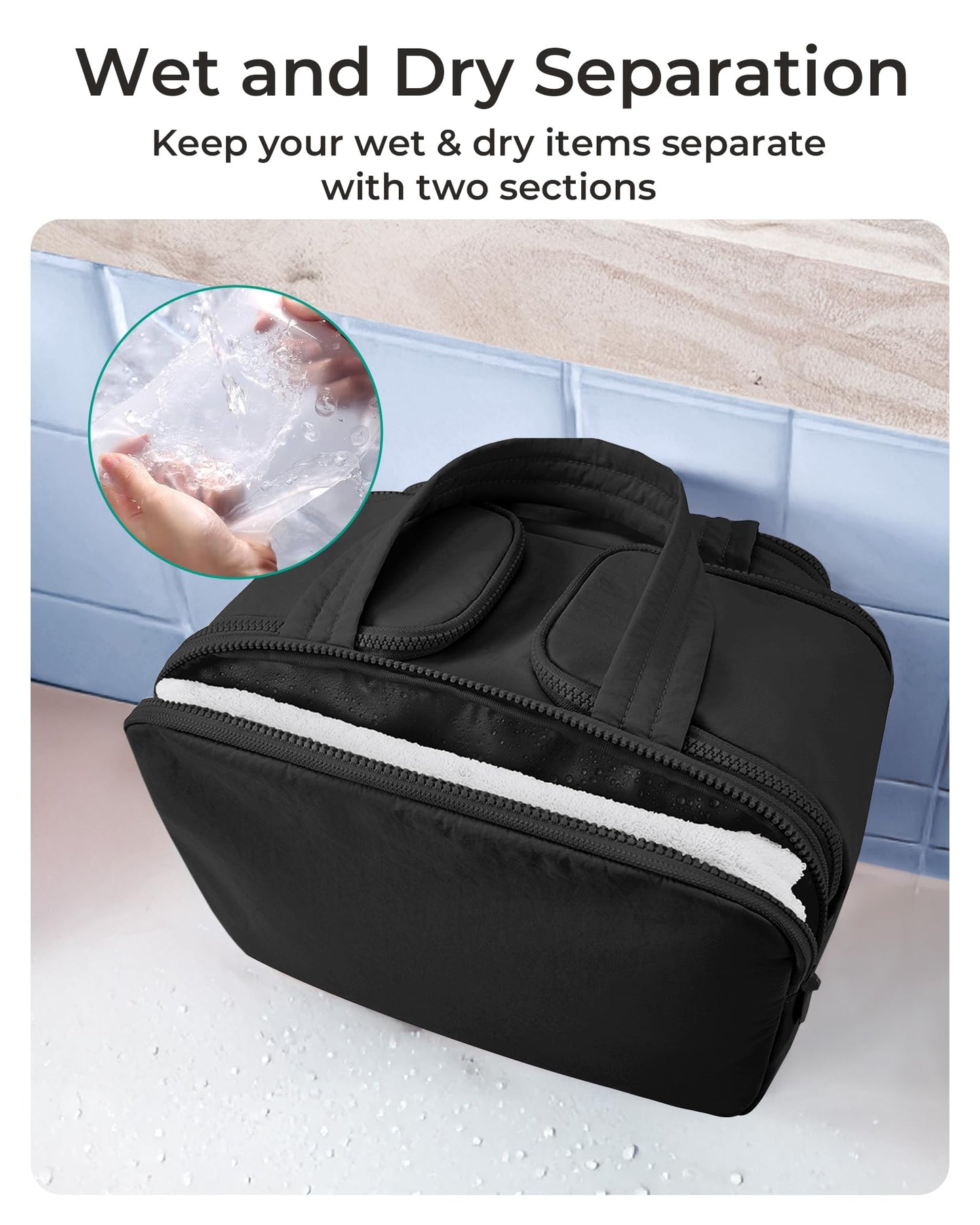 BAGSMART Travel Toiletry Bag, Crush Toiletry Bag for Women, Wide-open Puffy Toiletry Bags for Traveling, Large Travel Cosmetic Makeup Bag Organizer for Accessories,Toiletrie (Horizon Blue)