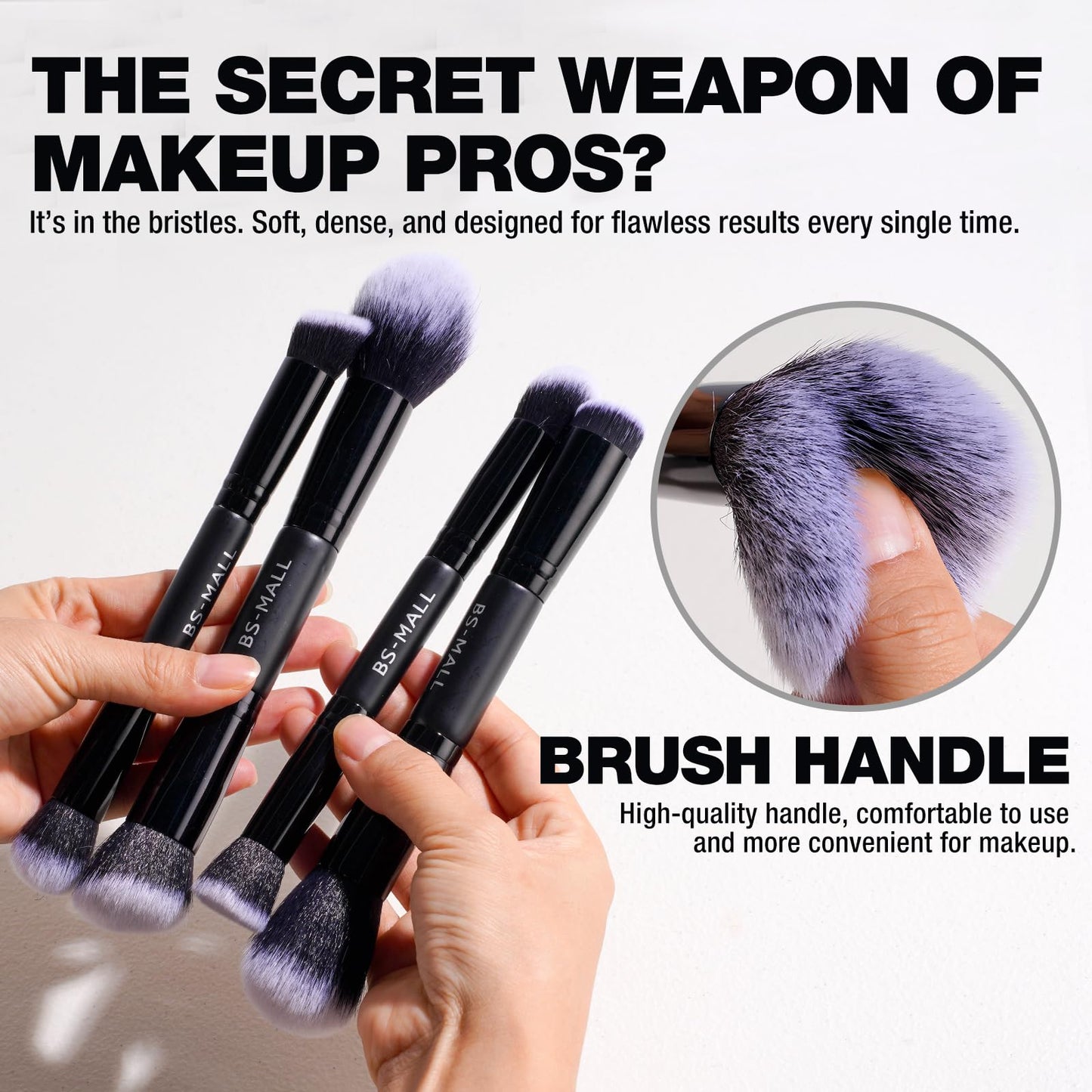 BS-MALL Double-ended Makeup Brush Set With Concealer Brush & Foundation Brush, Eyeshadow Brush- Travel-friendly Multi-purpose Brushes In Makeup Bag For Daily Use (10 PCS Black)