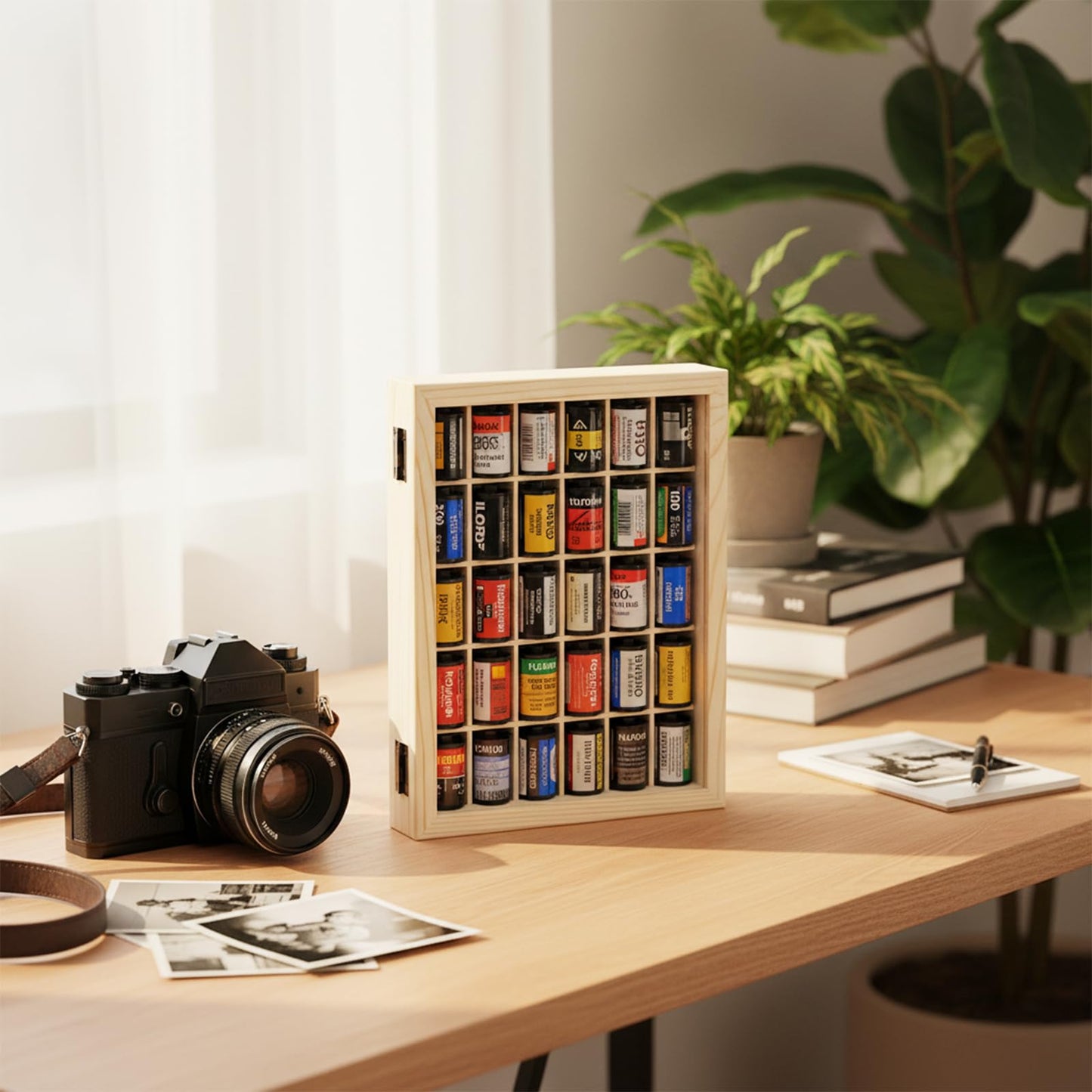 pssped 135 Film Storage Case Compatible with Kodak 135mm Film – Solid Wood Box for 30 Rolls of 35mm Film, Wooden Display & Storage Container with Transparent Lid