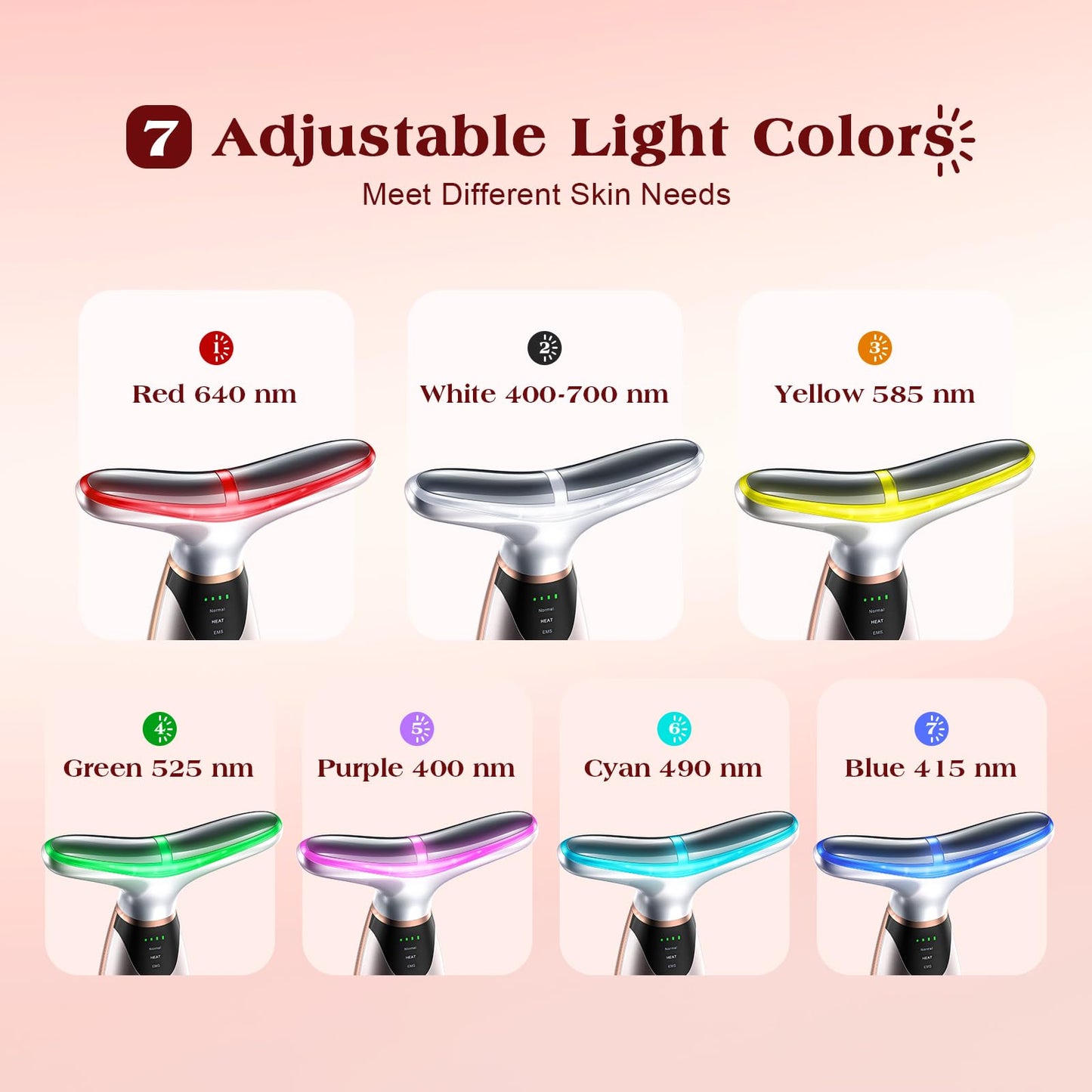 Pedete Facial Massager, 7 Colors Red Light Therapy for Face and Neck, Face Lift Device with 113°F Heating Vibration for Multi Skin Care(Silver)