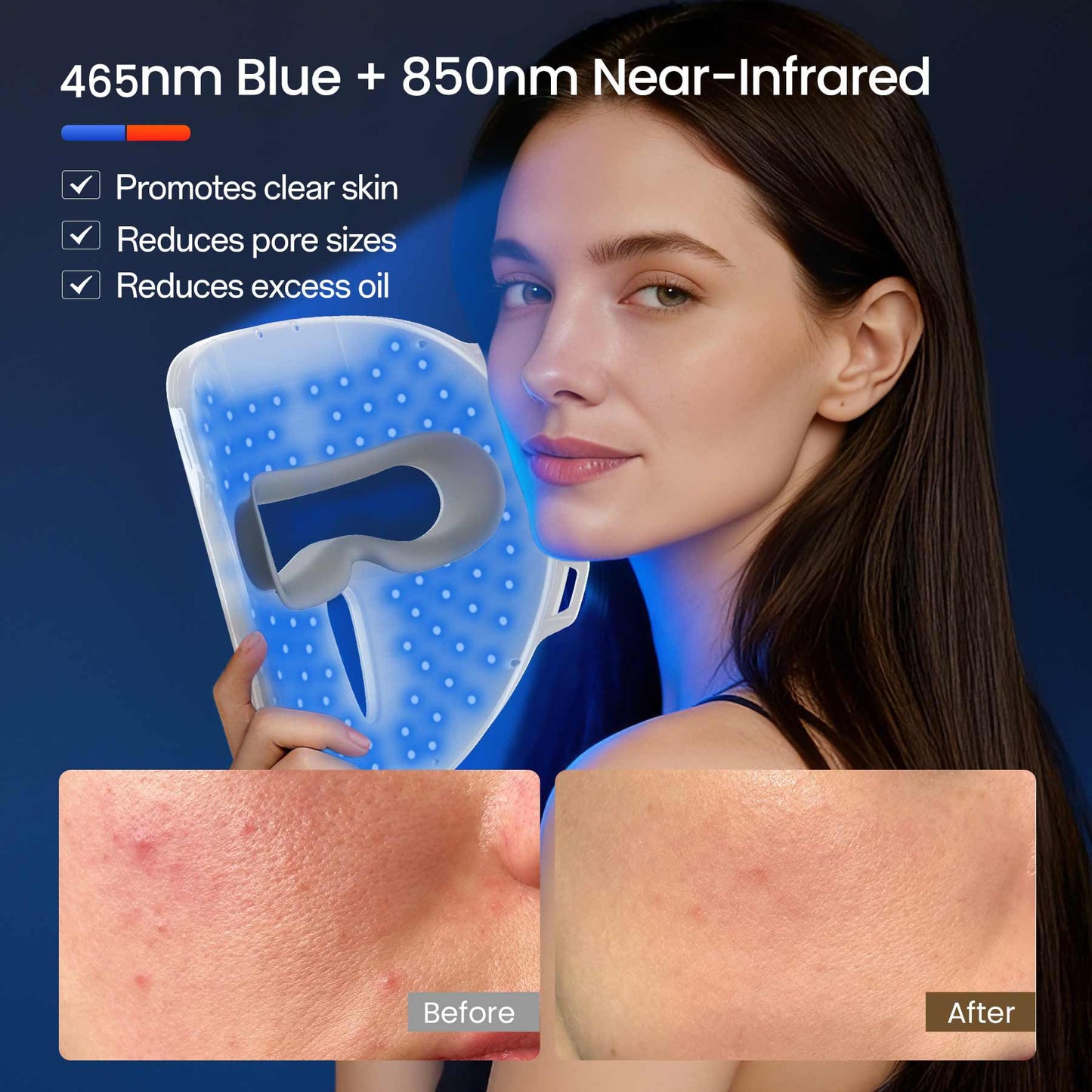 Facego Red Light Mask for Face, 4 Modes Dual Infrared Red Light Face Mask, Non-Skin Contact, Cordless Rechargeable Skincare Gifts for Women