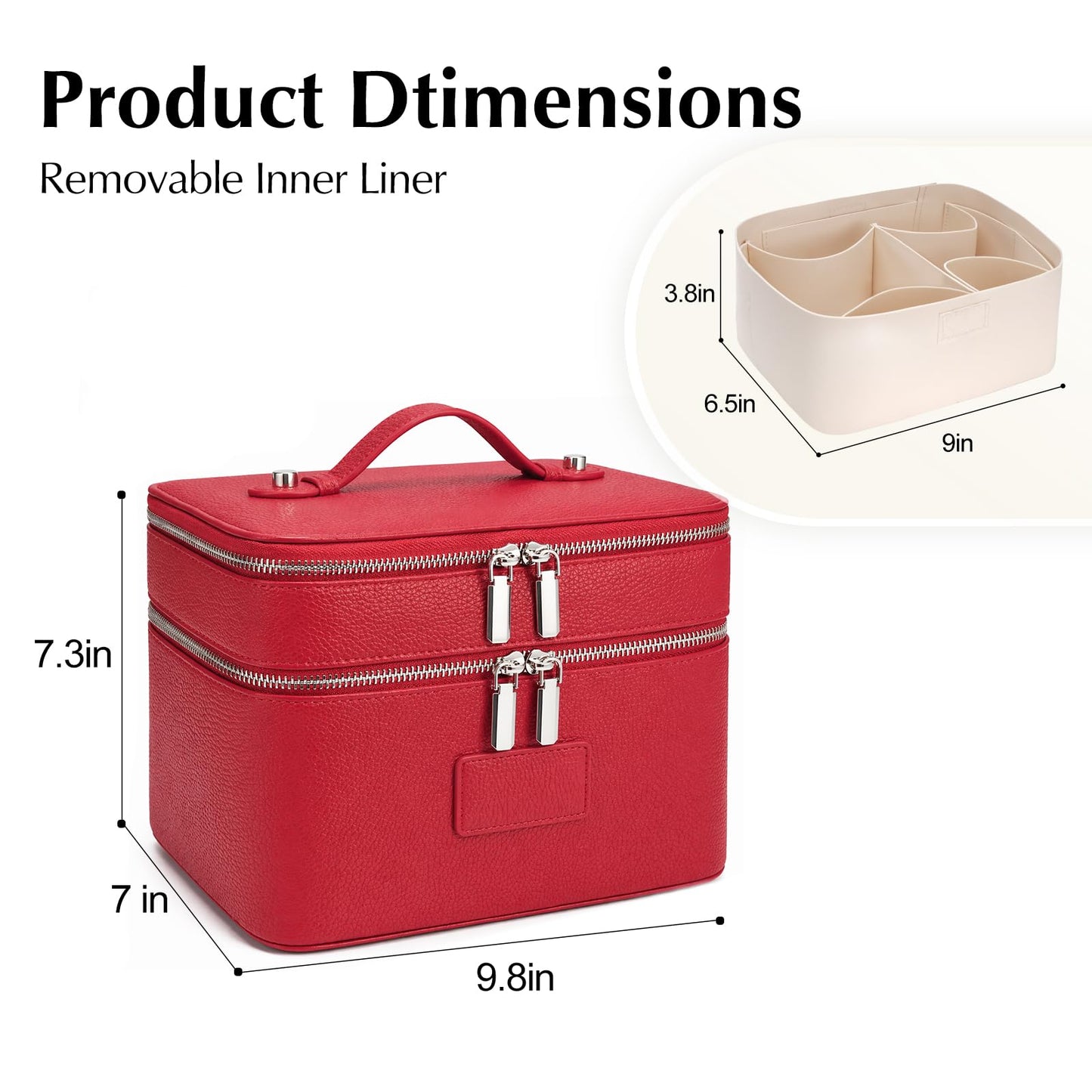 idoltimes Makeup Case,Leather Double Layer Makeup Bag Duo,Large Portable Travel Toiletry Case Cosmetic Organizer for Women