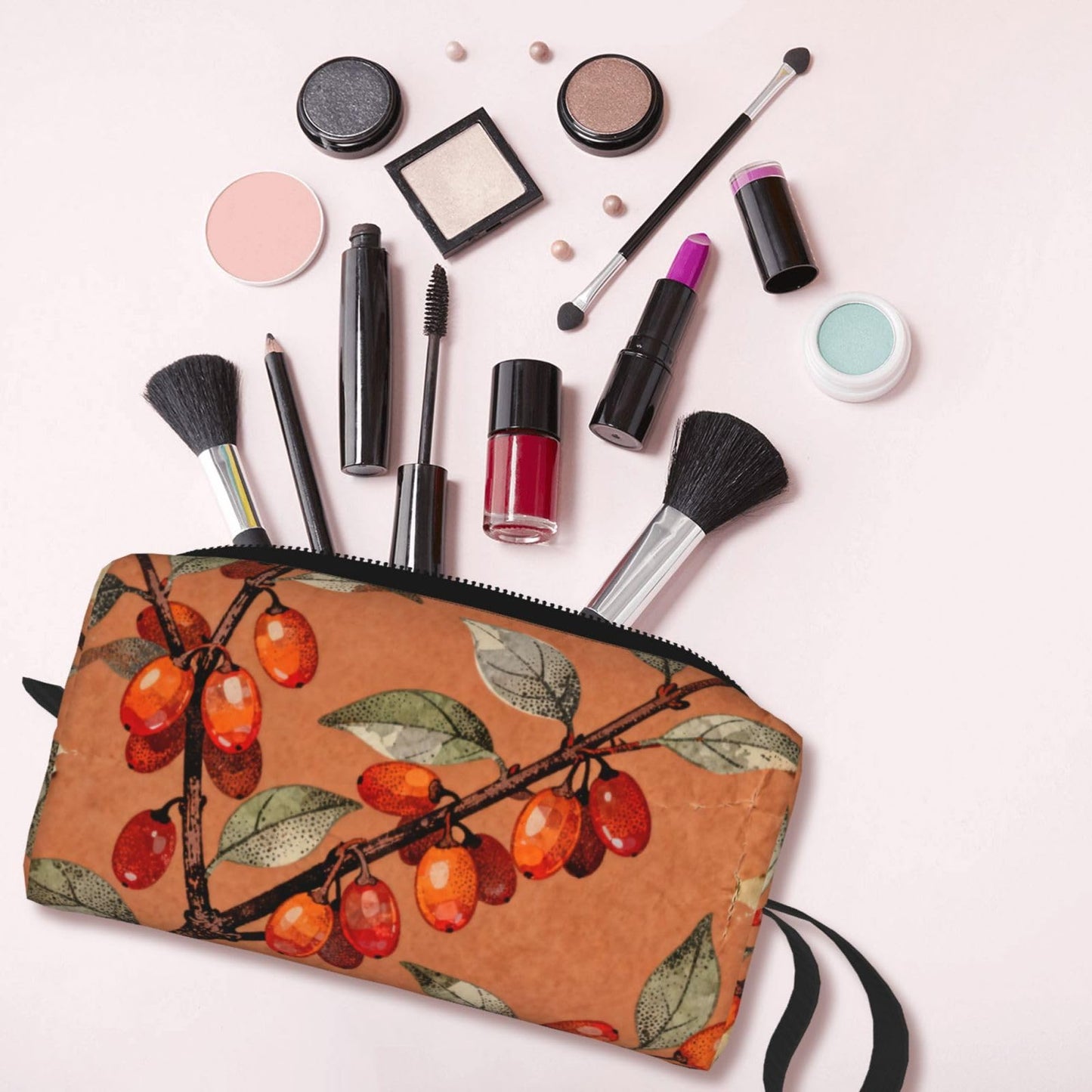 OLUSENMO Dogwood Berries Makeup Bag Organizer Compact & Durable Berry Travel Cosmetic Bag Oxford Fabric Impact-Resistant Multi-Purpose Storage Perfect for Travel, Gym, Daily Use