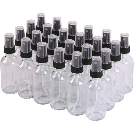 NOOEEISS Clear Glass Small Spray Bottles 2 oz 24 Packs,Fine Mist Sprayer Pretty Finish,Refillable Containers mini spray bottles for Cleaning Solutions and Skin Care (Clear 24Pack)