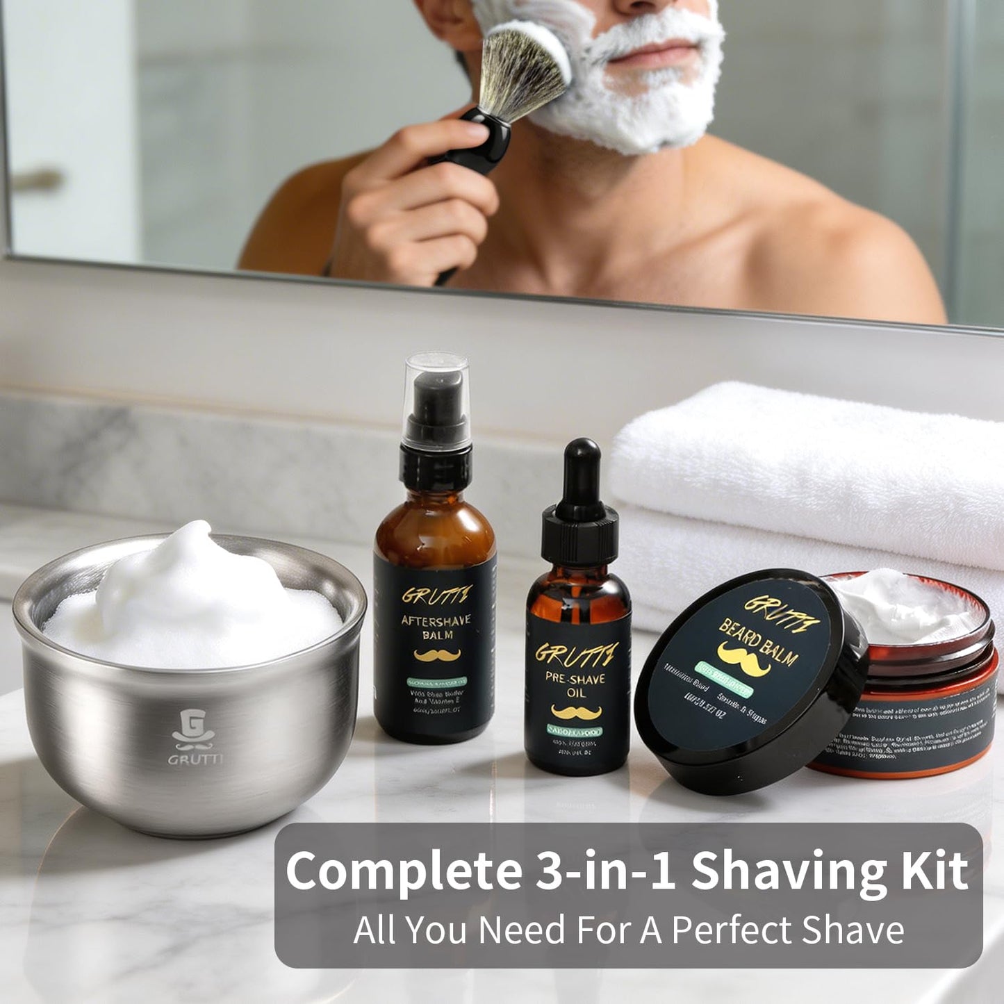 Shaving Brushes Kit for Men, Include Shave Balm, Brush & Bowl, Fashion Shaving Kit - Christmas Birthday Anniversary Valentine's Father's Day 3-Piece Gift Kit for Dad Men Friend Husband Boyfriend