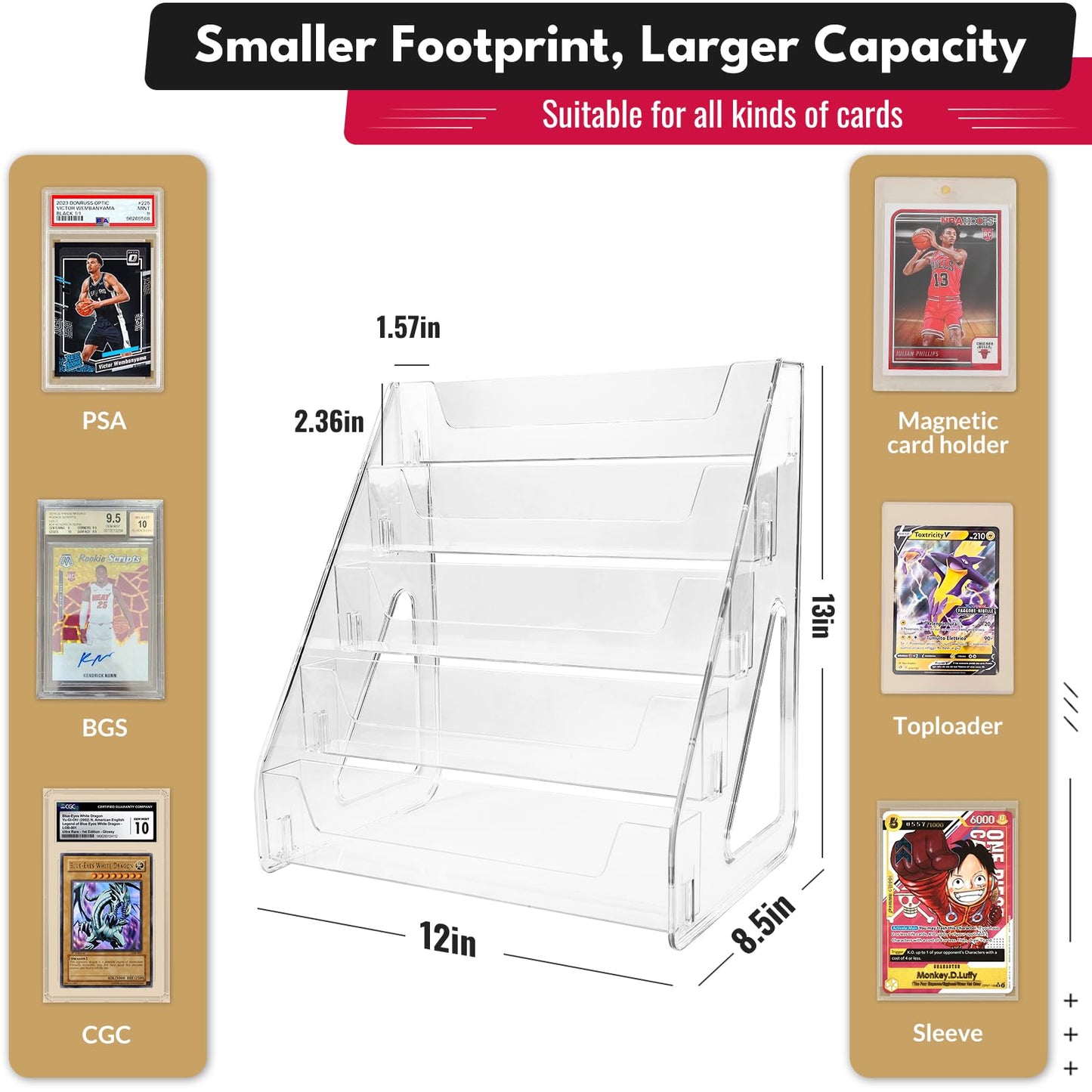 TrendTrust Trading Card Display Stand, Vertical Holder for Baseball Basketball Sports Graded Card Display Stand Tabletop for PSA BGS SGC Slabs, Snap-On Assembly(5 Tier, 1 Pack)