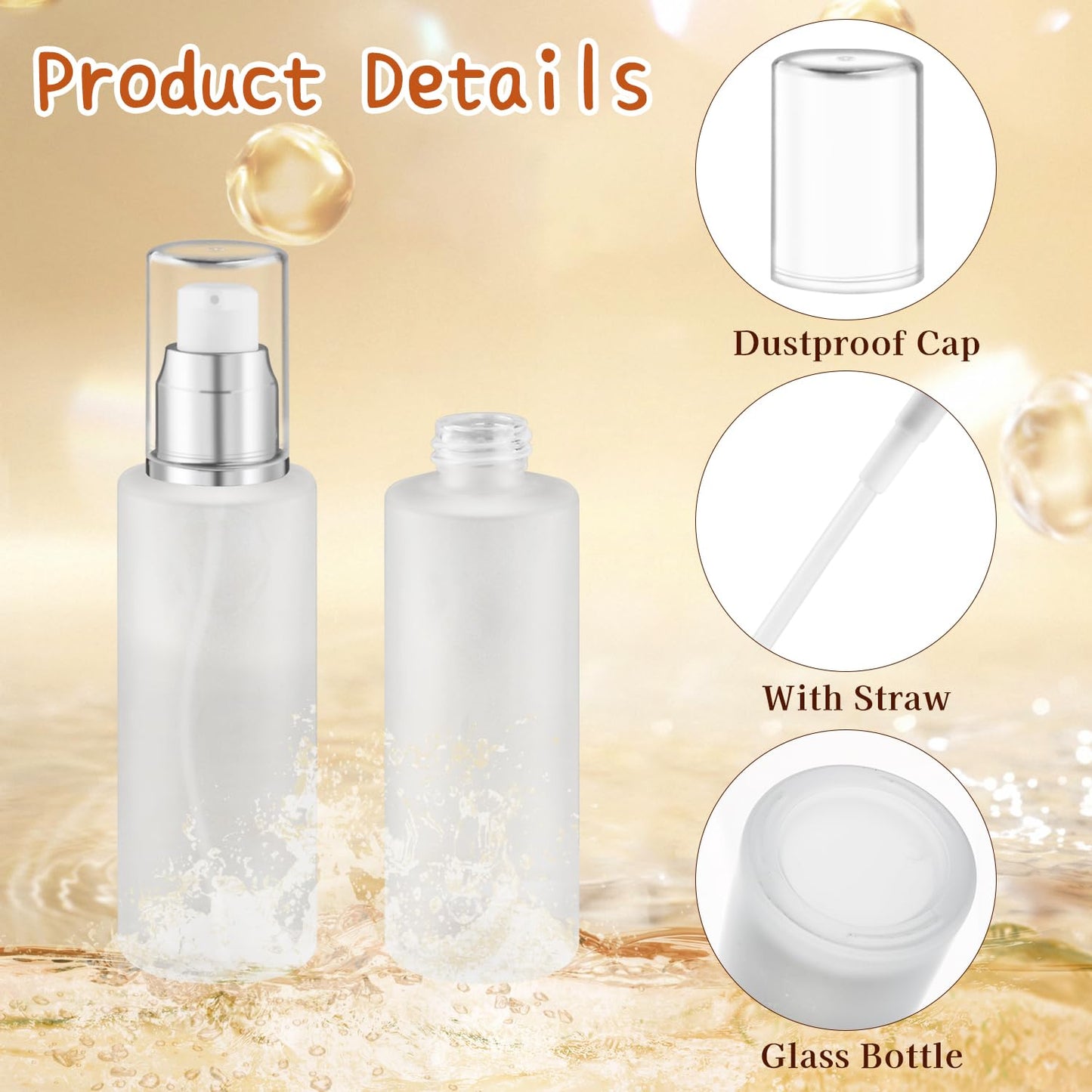 8 Pcs 60ml/2oz Frosted Glass Bottles Refillable Pump Dispenser Jar Travel Lotion Vials with Plastic Pump Head for Toiletry Liquid Foundation Cream Cosmetic Samples - Silver
