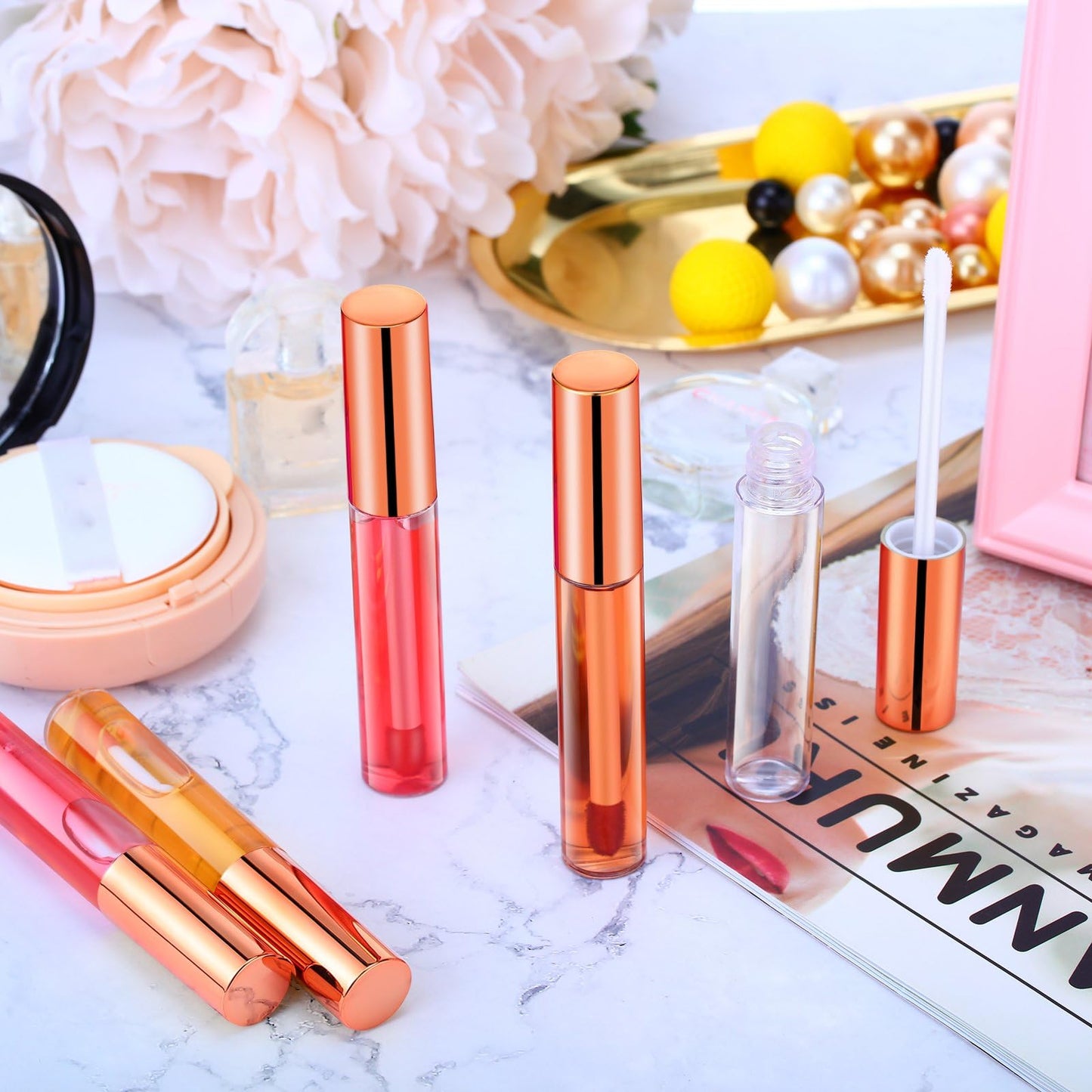 Nuanchu 100 Pcs 10 ml Empty Lip Gloss Tubes, Small Lip Gloss Containers Clear Plastic Mini Refillable Balm Containers Bottles with Wand and Rubber Inserts DIY Makeup