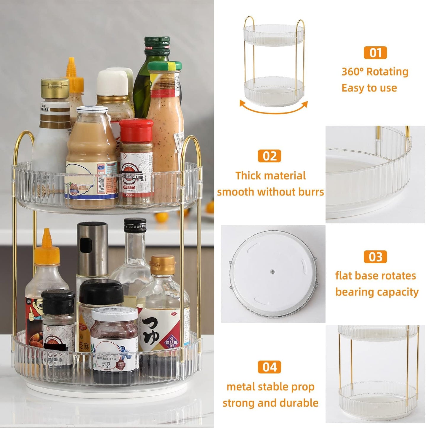 Weidace 360 Rotating Makeup Organizer for Vanity, Bathroom Countertop Spinning Perfume Organizer, High-Capacity Cosmetic and Skincare Dresser Make Up Holder Rack (2 Tiers, White)