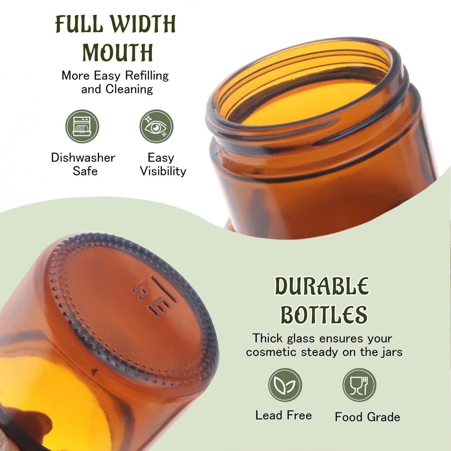 DMuuuDM Small Glass Jars with Black Lids,24 Pack Amber Empty Round Glass Jar with Inner Liners for Creams,Lotions,Body Butter,Salves Ointments,Bath Salts,Powders,Travel Liquid Container (2oz)