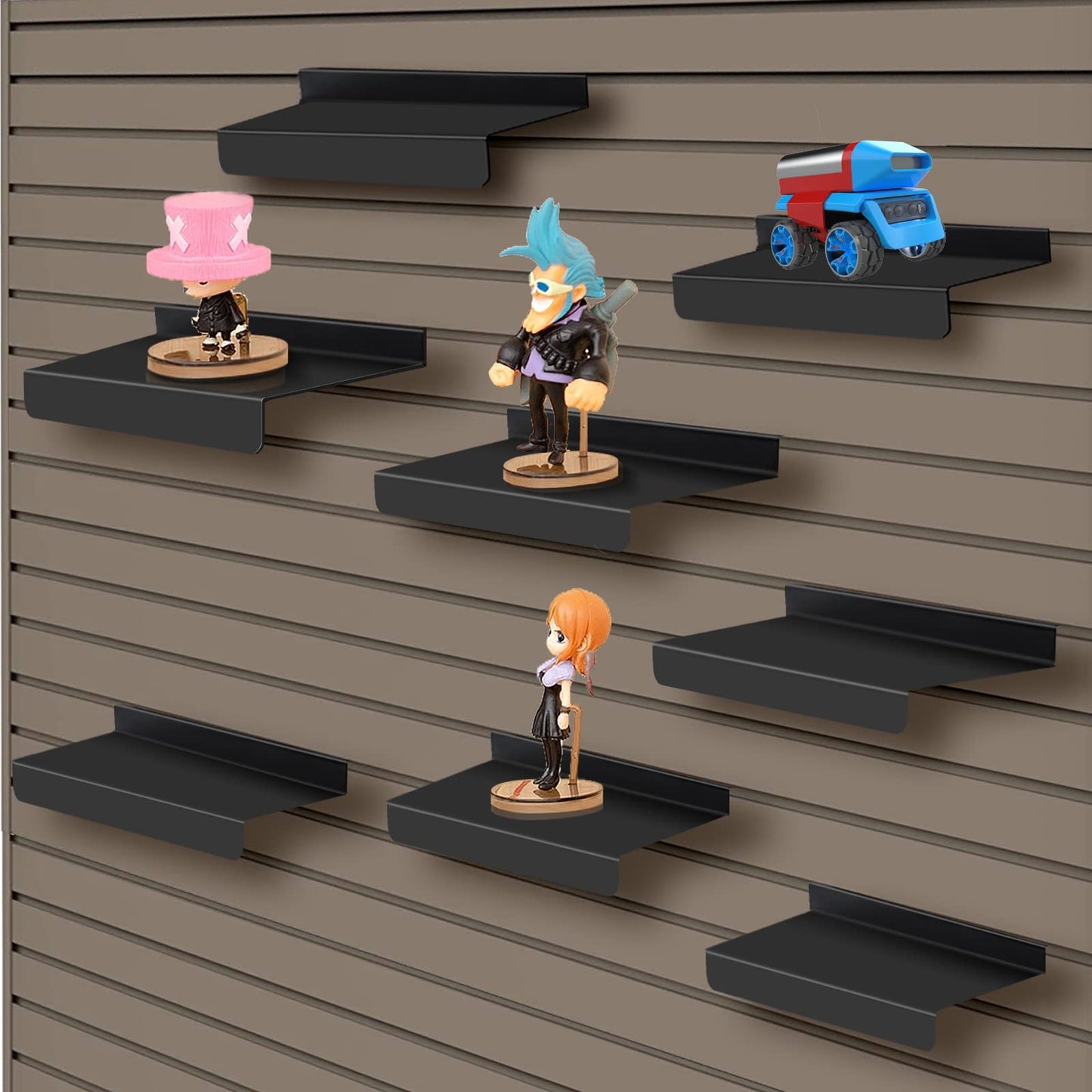SNOGSWOG 10X4.3 Inch Slatwall Shelves Set of 20, Metal Slat Wall Shelves Accessories, Black Flat Display Shelves for Slat, Metal Retail Display for Storage and Organization