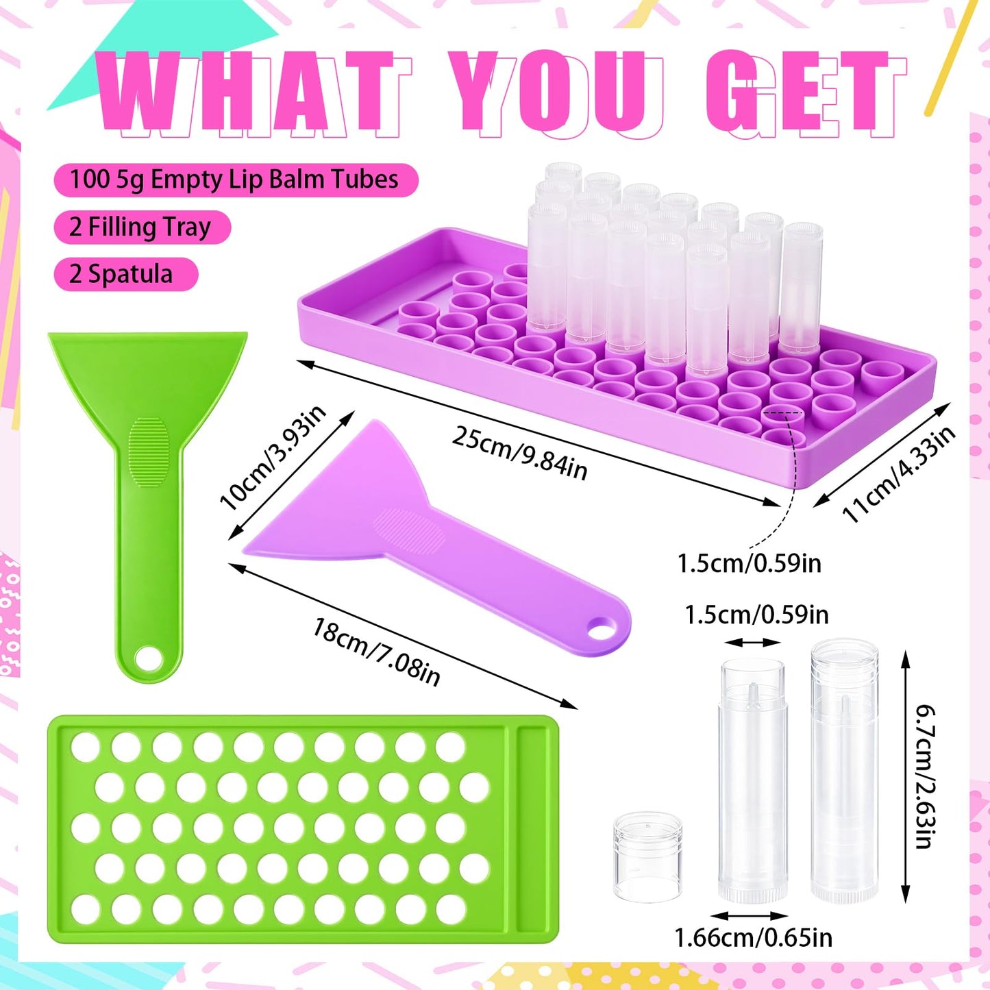 Singhoow 100 Pcs Lip Balm Tubes with 2 Filling Tray and 2 Spatula, 5 g Twist-up Lip Balm Containers with Caps for DIY Homemade Lipsticks, Solid Perfume, Gifts, Bpa Free & Leak Free(Clear)