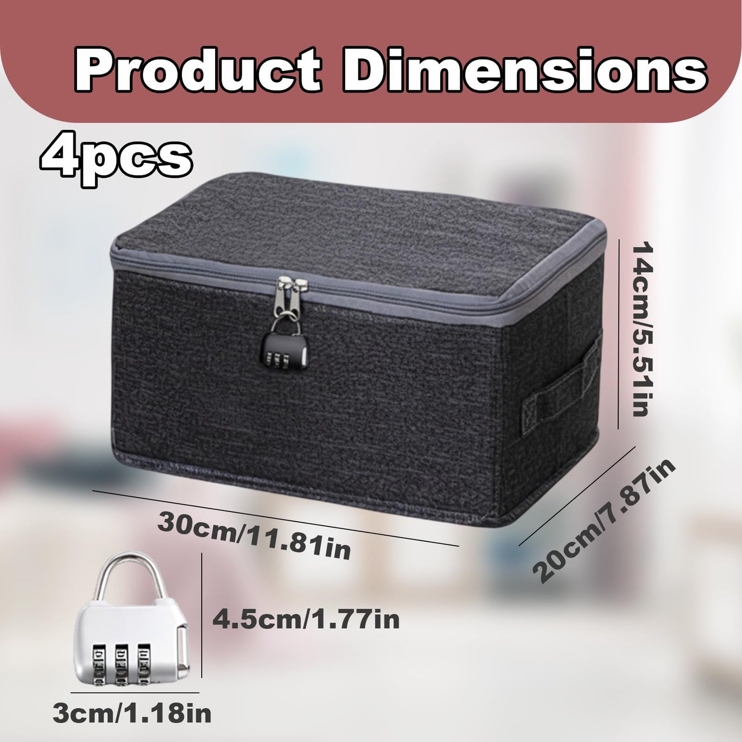 JFBNXB Storage Bins 4-Piece Set, Cube Storage Bin with Locking Storage Box, Secure and Discreet Storage for Personal Items, Collapsible Storage Bins for Easy Maintenance