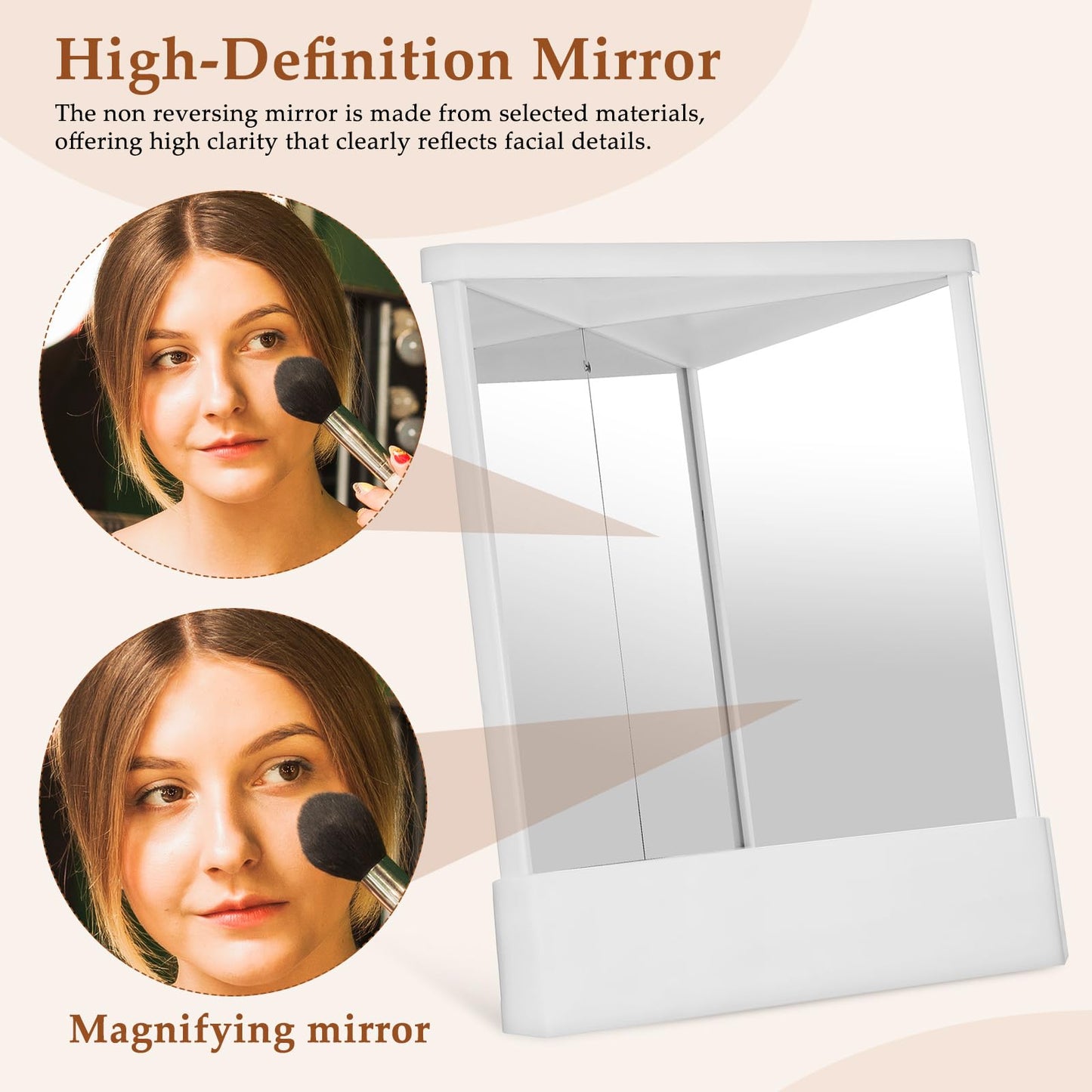 FRCOLOR Reverse Makeup Mirror 9.05X7.48 Inch Non Reversing Vanity Mirror True Image Reflection Desktop Standing for Home and Travel