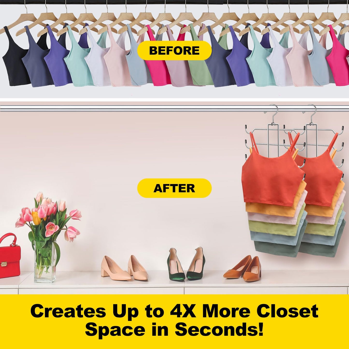 Metal Tank Top Hanger 2 Pack, Space Saving Bra Organizer with 24 Easy Access Hooks, 360° Swivel Closet Organizers and Storage, Apartment College Dorm Room Essentials, Small Space Organization Solution