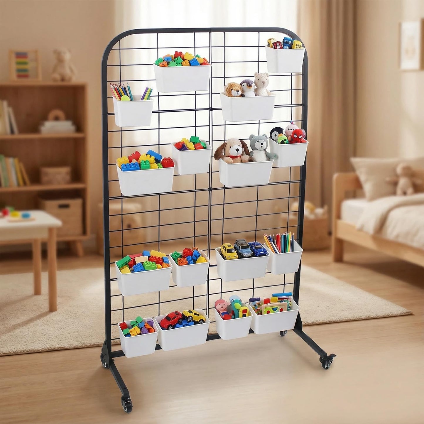 MBQQ Grid Wall Panel, Heavy Duty Floorstanding Display with Detachable Design, Movable Commercial Retail Fixture