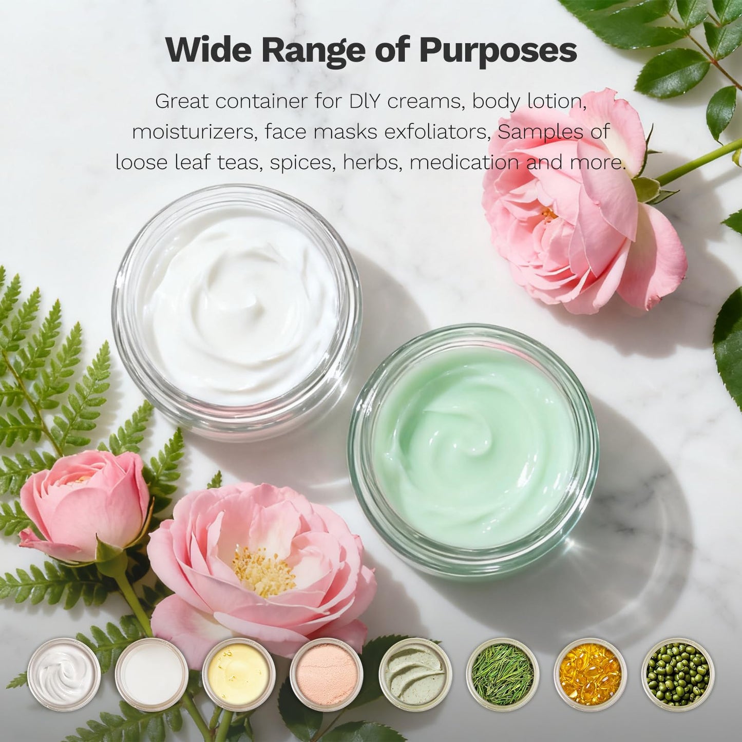 1 oz Small Glass Jars, Bumobum 48 pack Empty Round Clear Jars with Black Lids, White Labels & Inner Liners, Mini Cosmetic Containers for Cream, Lotion