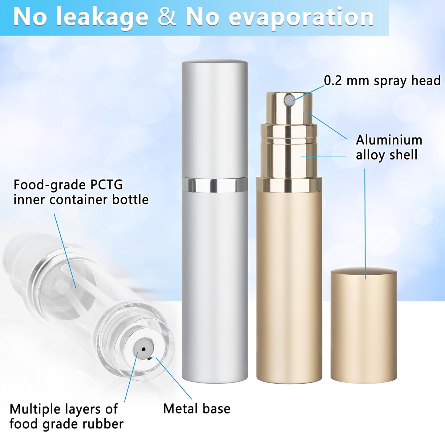Qavhun Refillable Perfume Atomizer Travel Bottle 3-Pack 5ml Leakproof Luxury Travel Perfume Refillable Bottle, Portable Fragrance Atomiser (Black & Gold & Silver)
