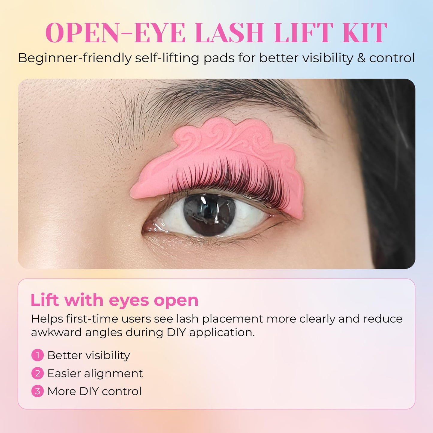 Lomansa Open-Eye Lash Lift Kit for Beginners, Korean At-Home Eyelash Perm Kit with Self-Lifting Silicone Pads, Lash Lift Glue & Lotions, DIY Natural Lash Curl Kit, Lasts 4–6 Weeks