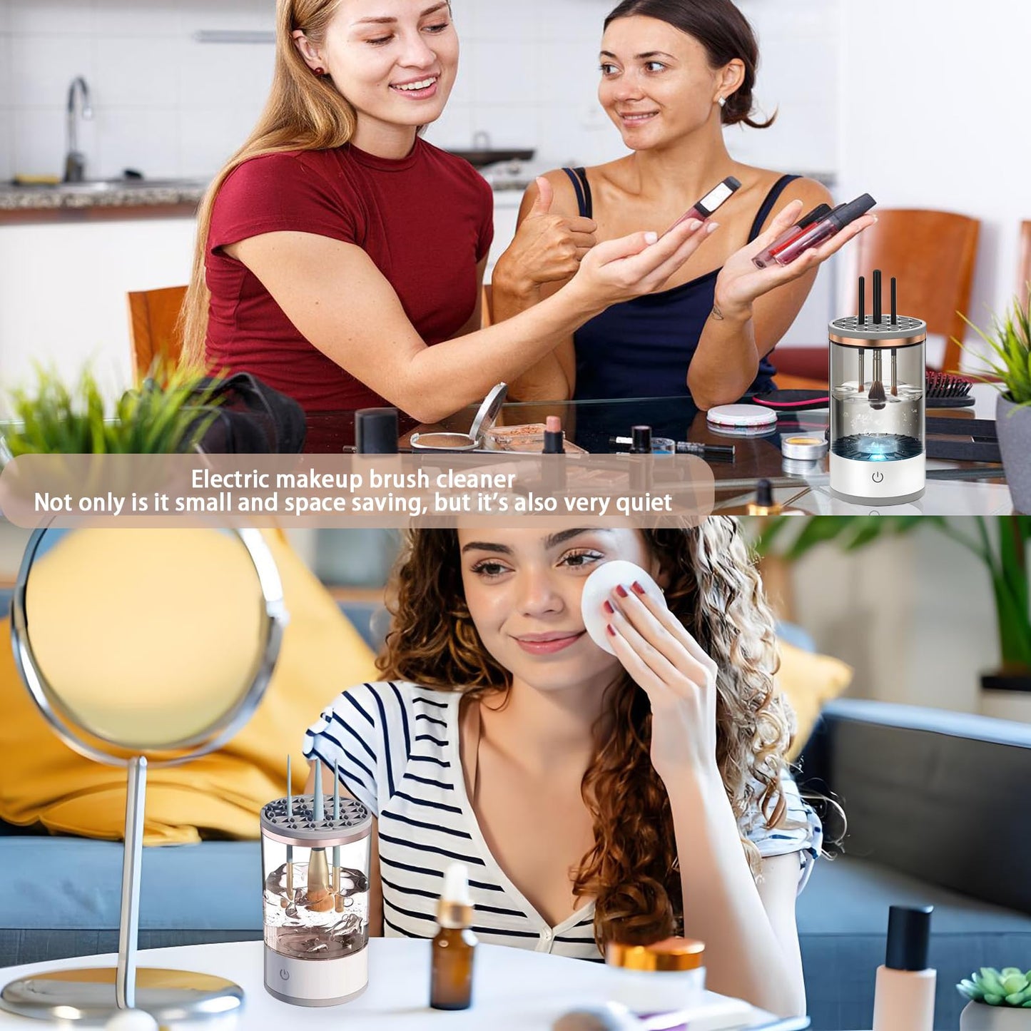 Electric Makeup Brush Cleaner Machine,Rechargeable Electric Cleaning,Automatic Quick and Efficient,for Deep Cleaning Of All Types Of Brushes,Suitable for Makeup Enthusiasts(Transparent)