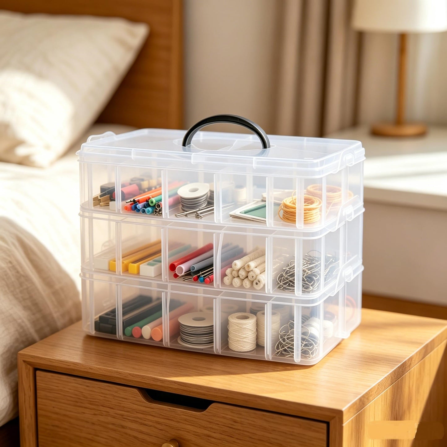 Yesdate 3-Tier Stackable Storage Container Box with Dividers-30 Compartments, Bead Organizers with Latch Lid for Art Craft Storage, Washi Tape, Ornaments, Jewelry, Beauty & Sewing Supplies