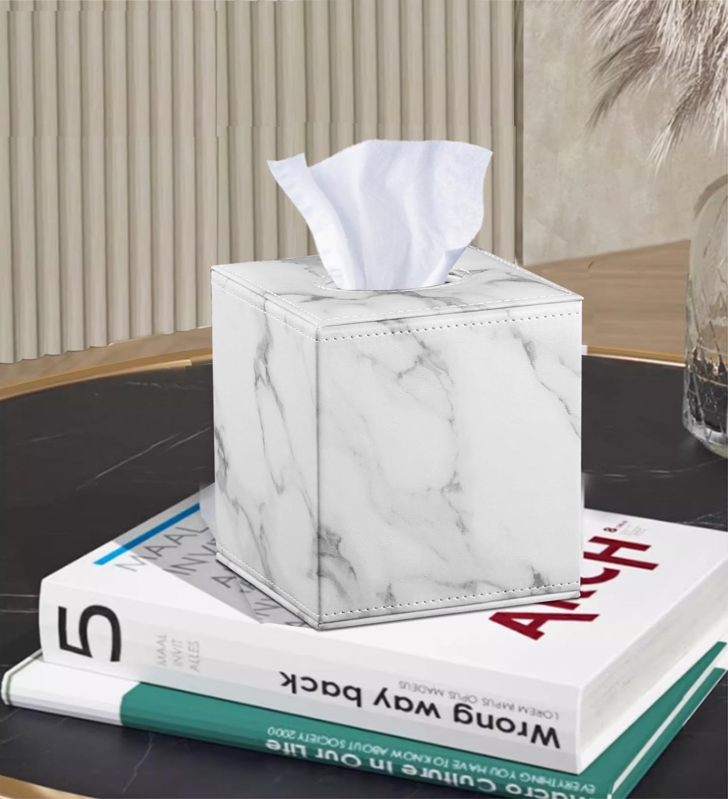 Leather Tissue Box Cover Square,Decorative Cube Tissue Box Holder with Magnetic Bottom,Facial Paper Organizer Table Napkin Case Dispenser for Bathroom,NightStand,Coffee Car,Home,Office