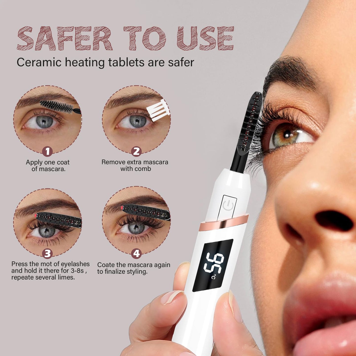 ShenlanBolt Heated Eyelash Curler for Women, Electric Lash Curler with 10s Fast Heating, 4 Adjustable Temp (65°C-95°C), 24H Curl, USB-C Rechargeable, Ergonomic Design, Travel-Friendly Makeup Tool Gift