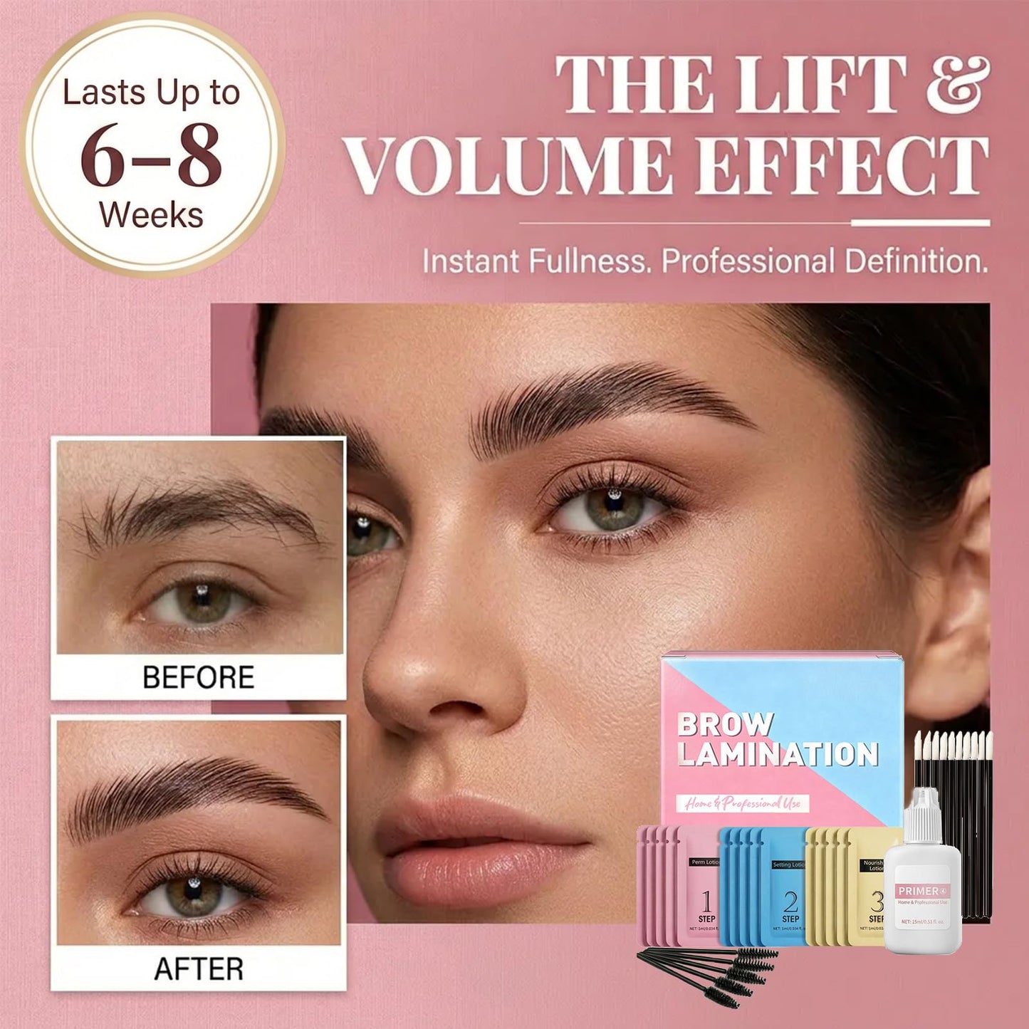 Brow Lamination Kit, Lift & Set Your Brows for a Fuller, Thicker Look, 6–8 Weeks Long-Lasting Eyebrow Lift Kit for Easy At-Home Use, Up to 5 Applications